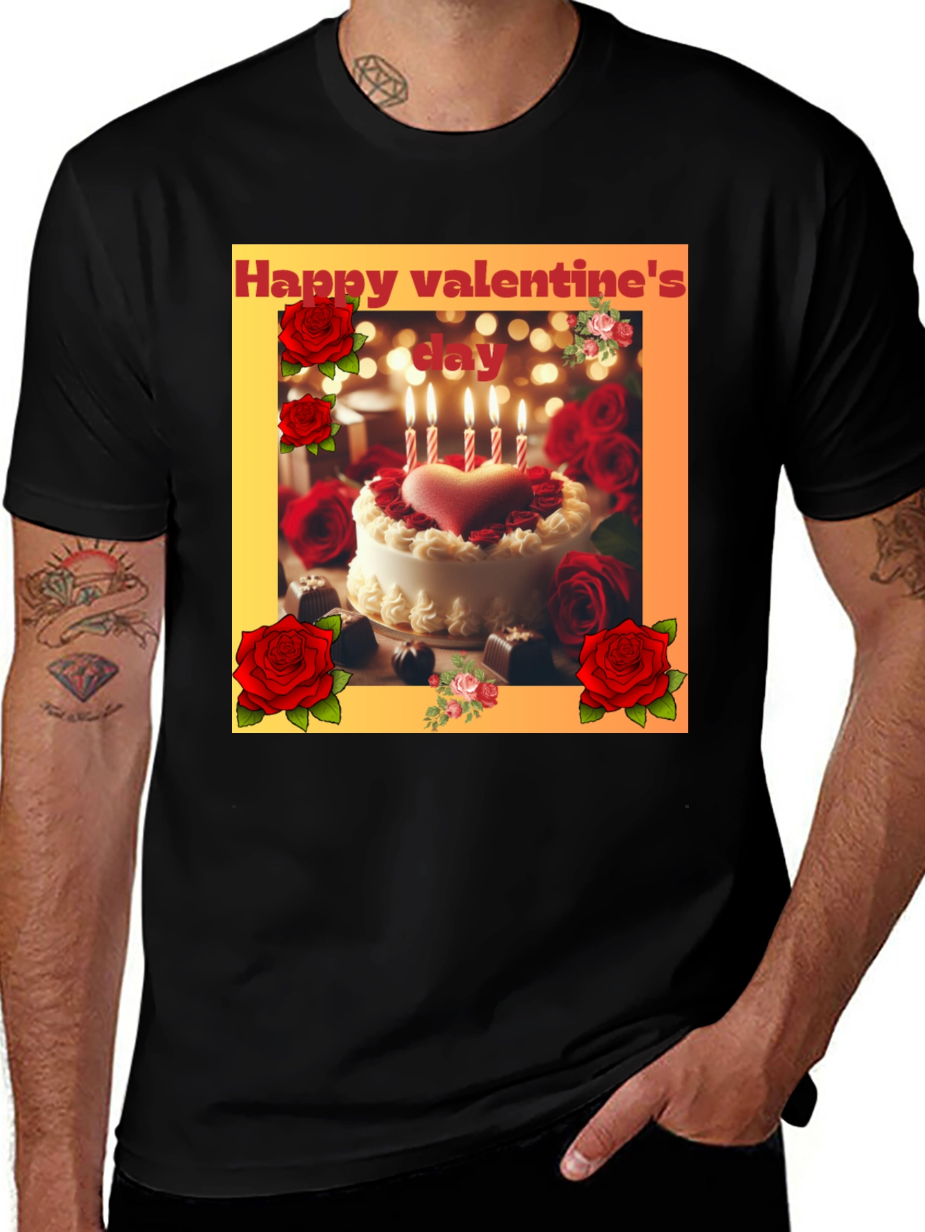 Valentine's Day T-Shirt with Cake & Roses
