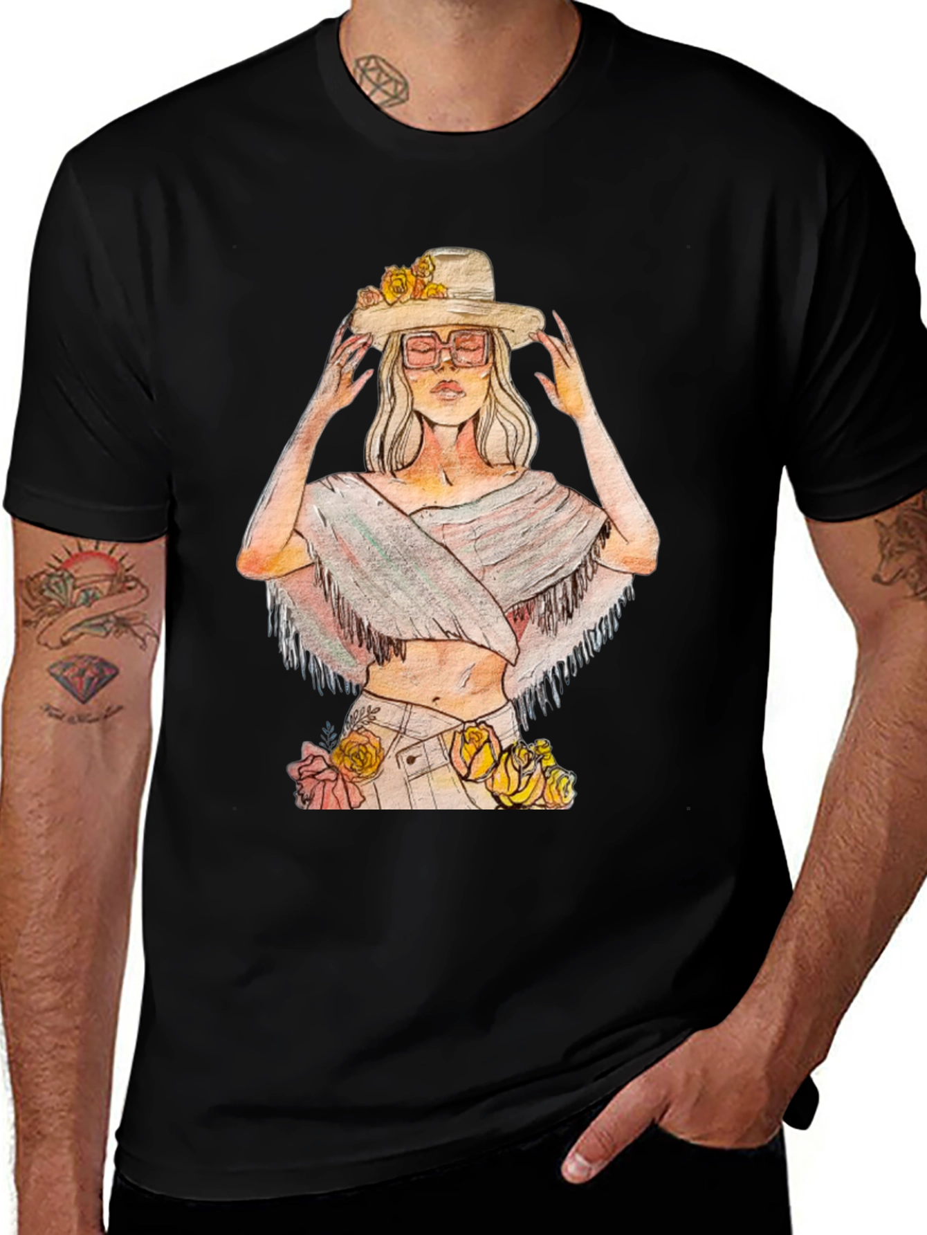 Black Boho Chic Woman's Graphic Tee main image
