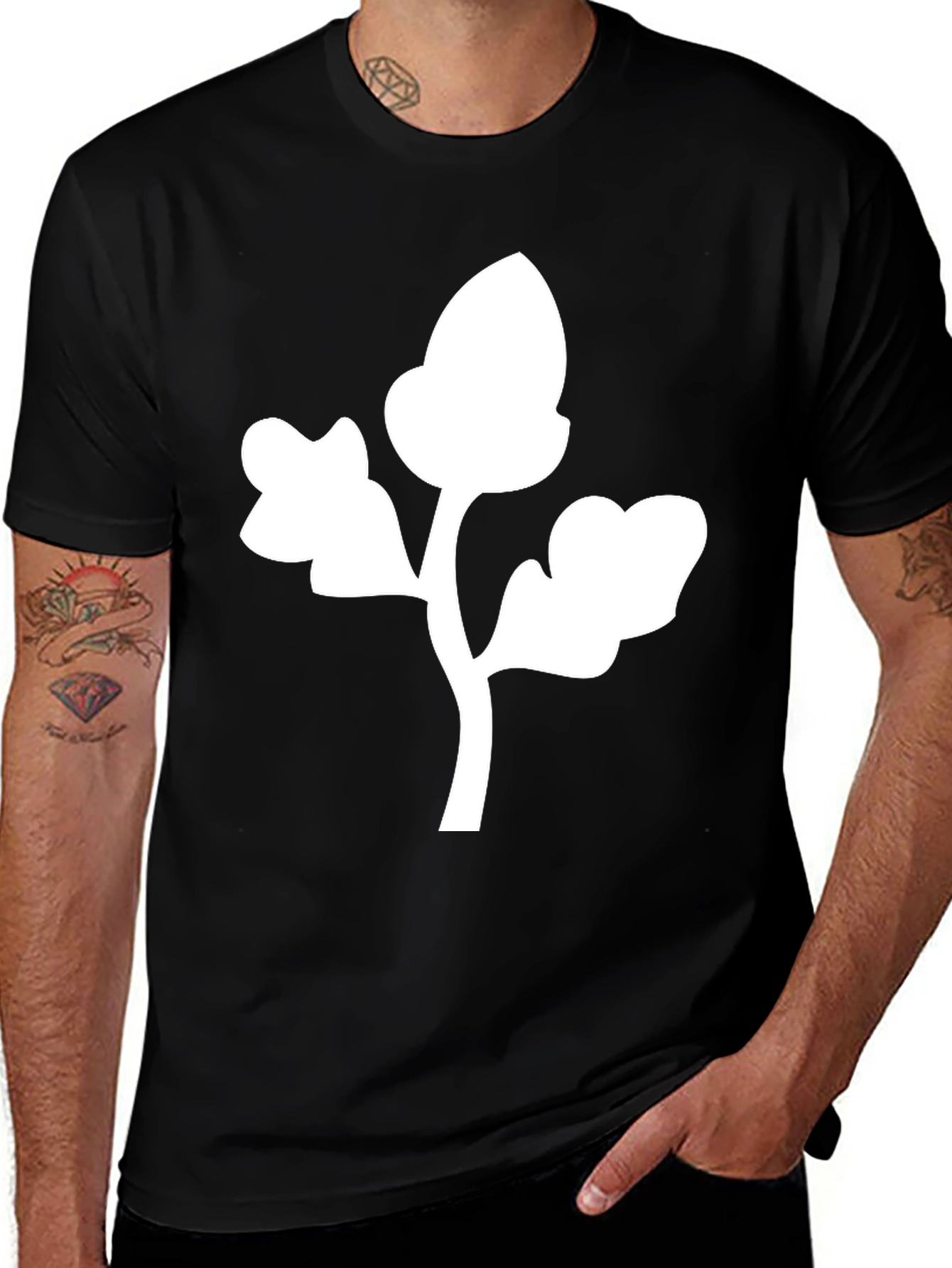 Black T-Shirt with White Oak Leaf Graphic