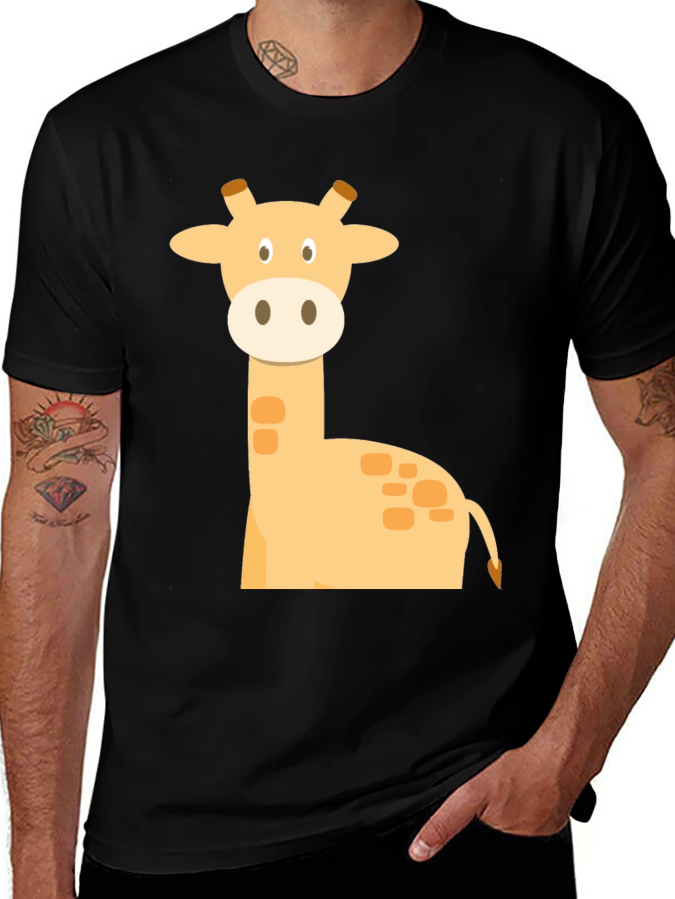 Variant 16 of Giraffe Cartoon Graphic Black T-Shirt