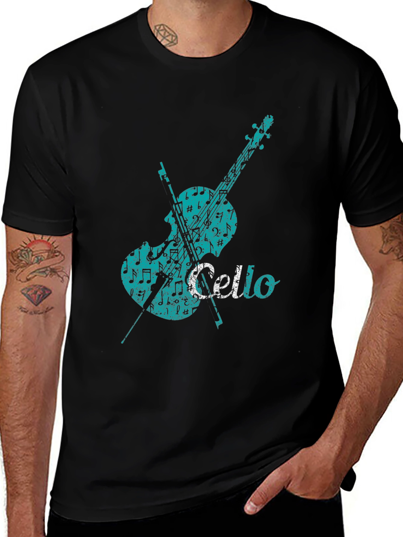 Variant 8 of Cello Music Note Graphic Tee - Black Cotton