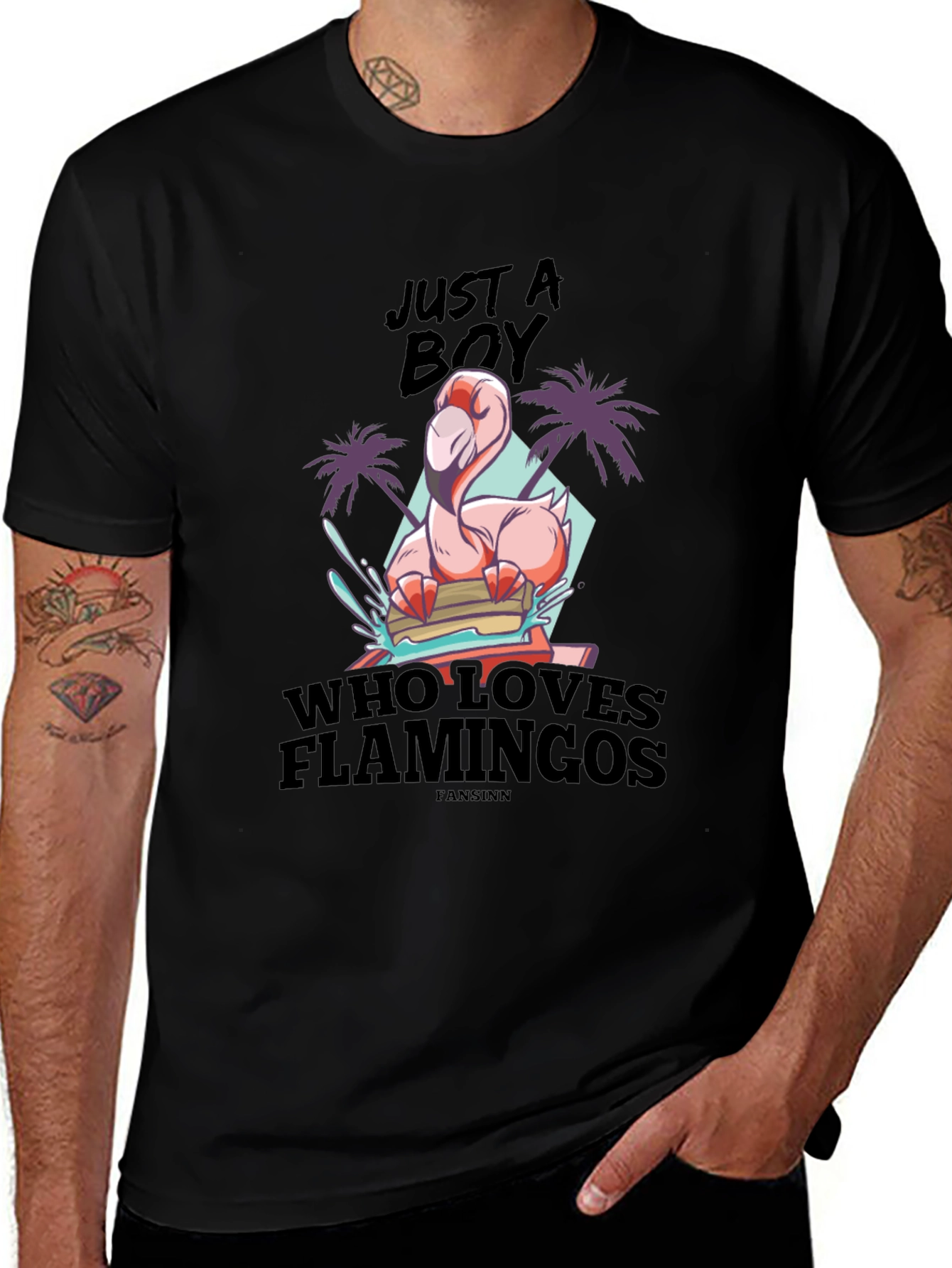 Just A Boy Who Loves Flamingos Black T-Shirt