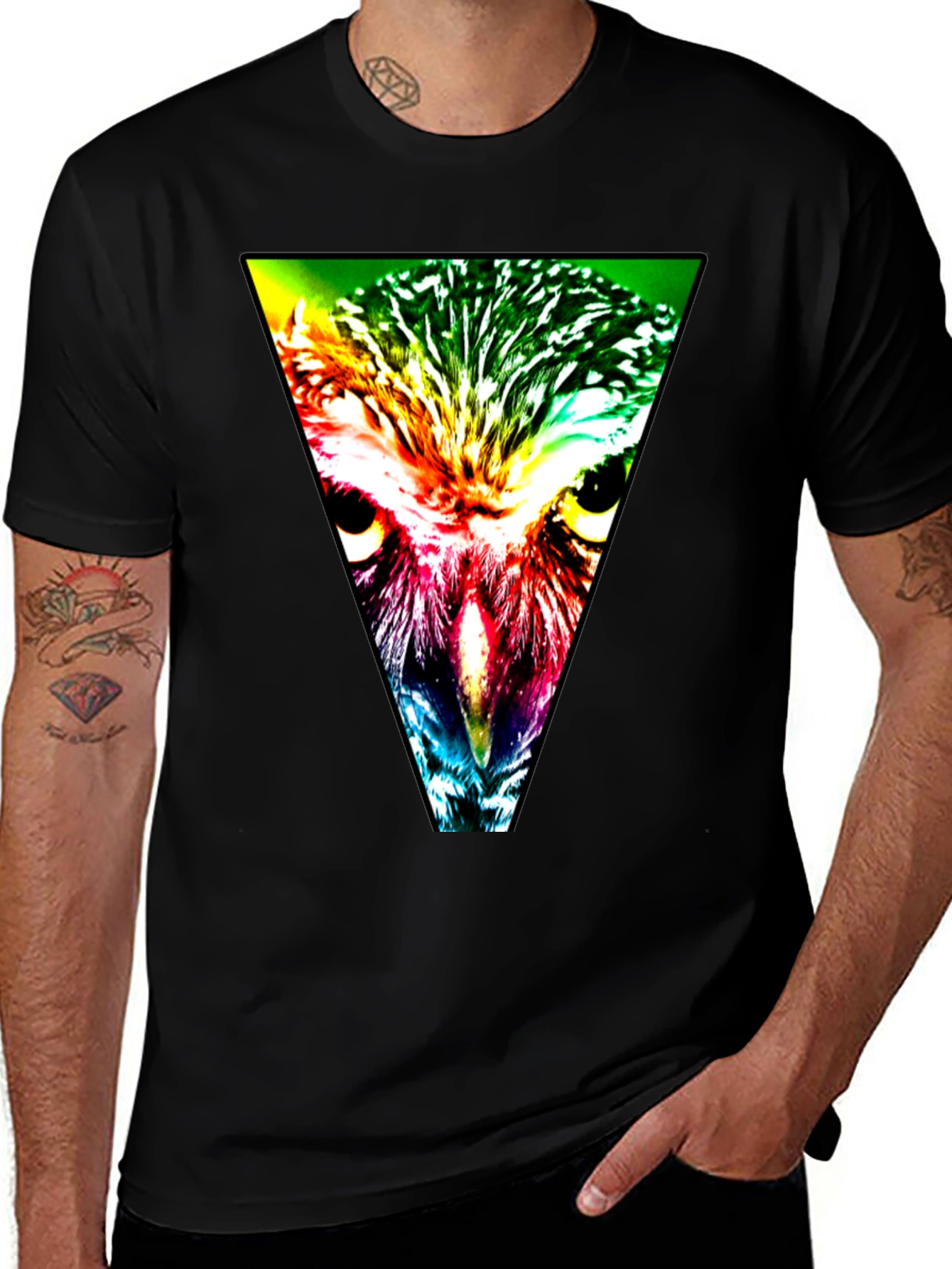 Variant 2 of Owl Triangle Graphic Black T-Shirt