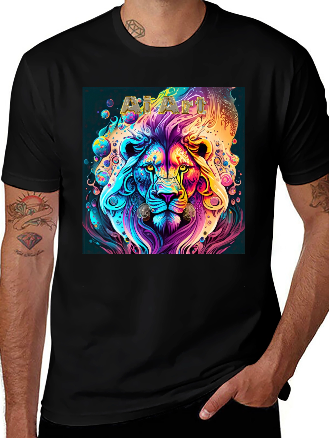 Variant 11 of Psychedelic Lion Graphic T-Shirt - Black