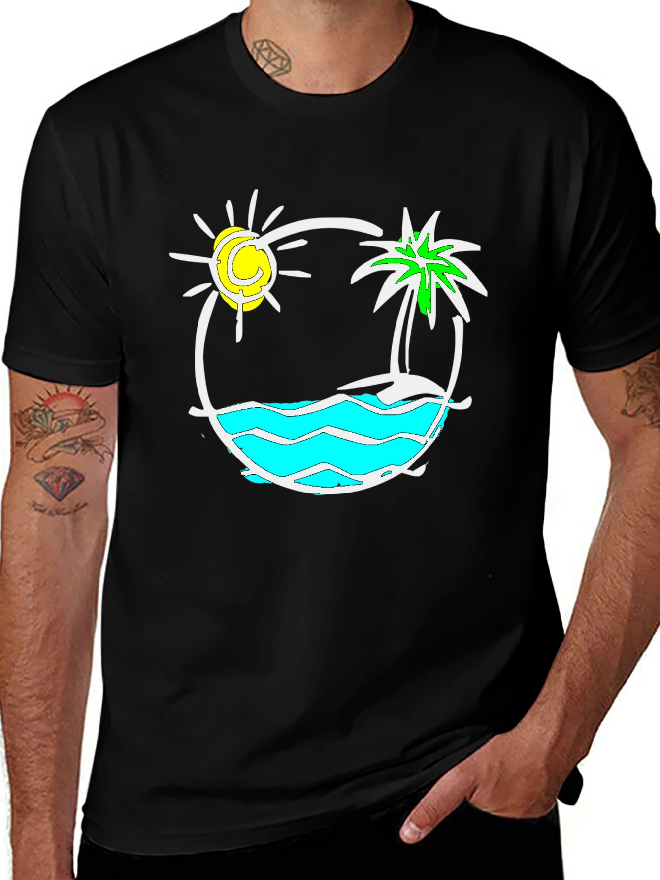 Variant 2 of Island Life Graphic Tee - Black Cotton Shirt