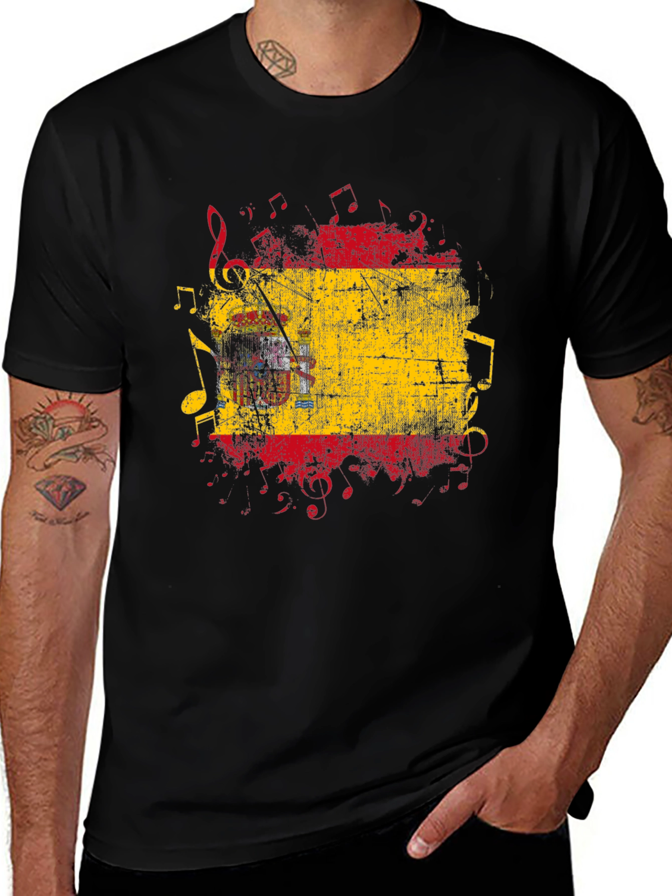Spanish Flag Music Notes Graphic Tee