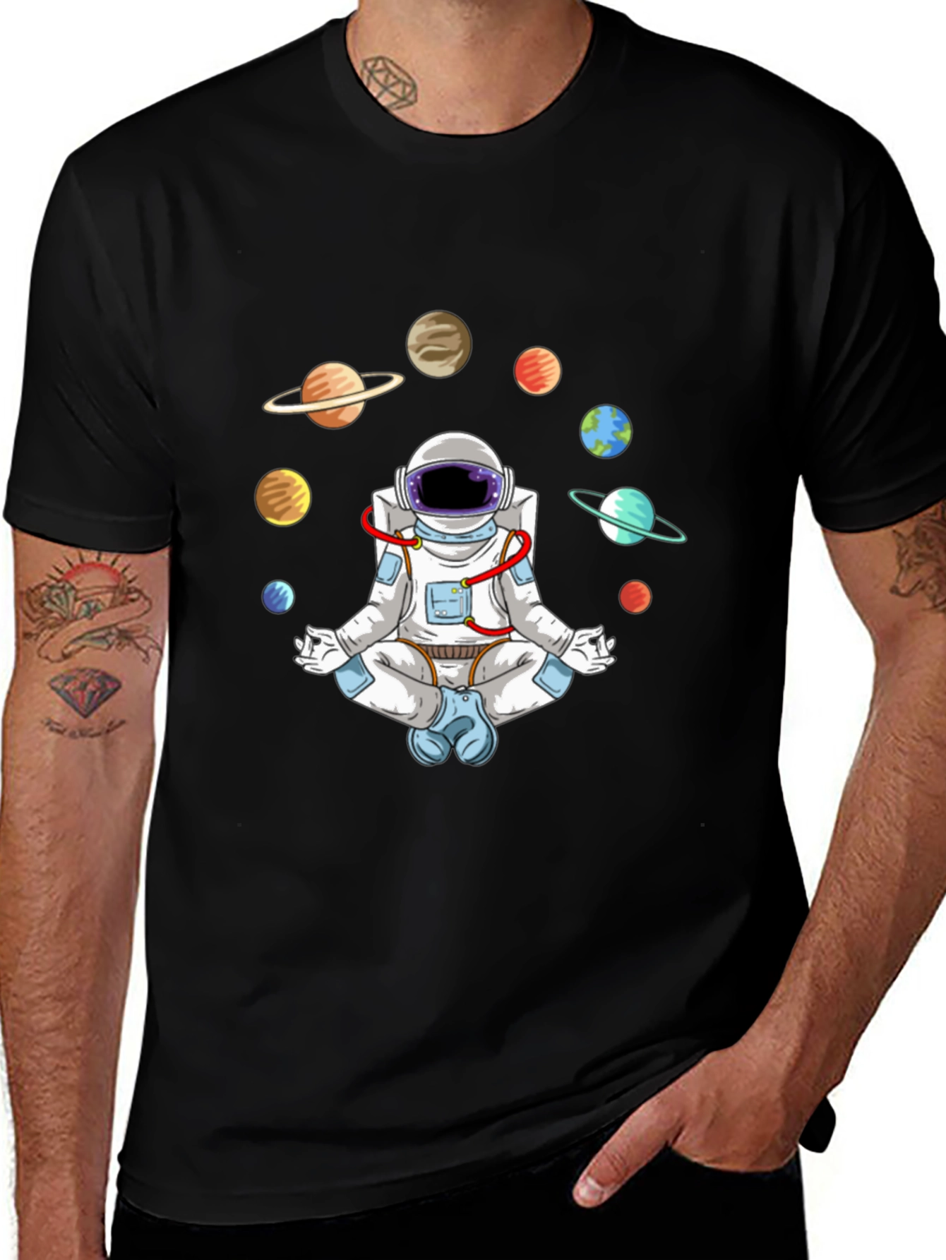 Astronaut Meditating T-Shirt - Space Planets Graphic Tee