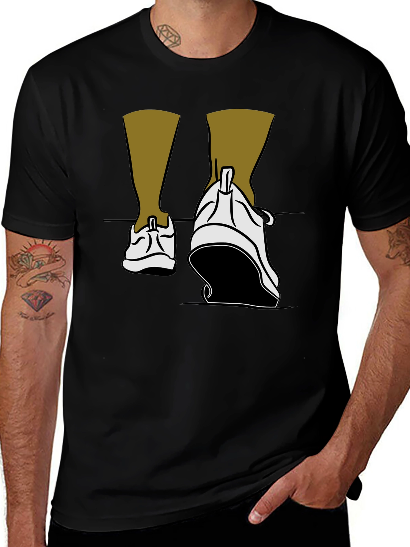 Variant 13 of Walking Shoes Graphic Tee - Black Cotton Blend
