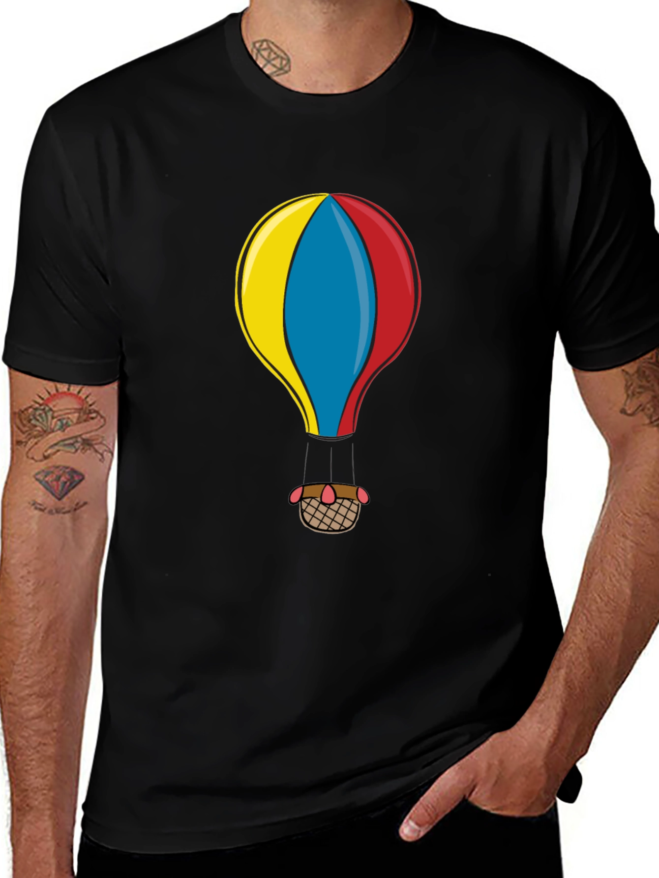 Variant 21 of Hot Air Balloon Graphic Tee - Black Cotton T-Shirt