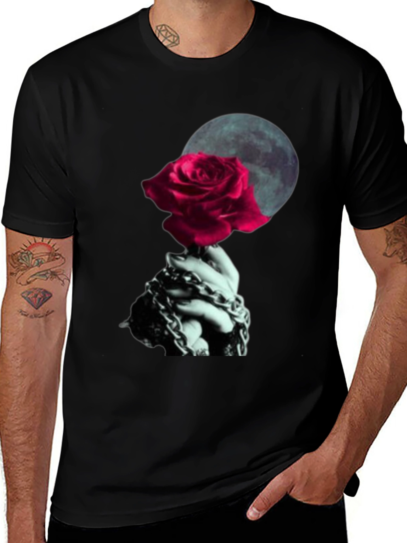 Variant 8 of Rose & Chains Graphic T-Shirt - Dark Aesthetic Tee
