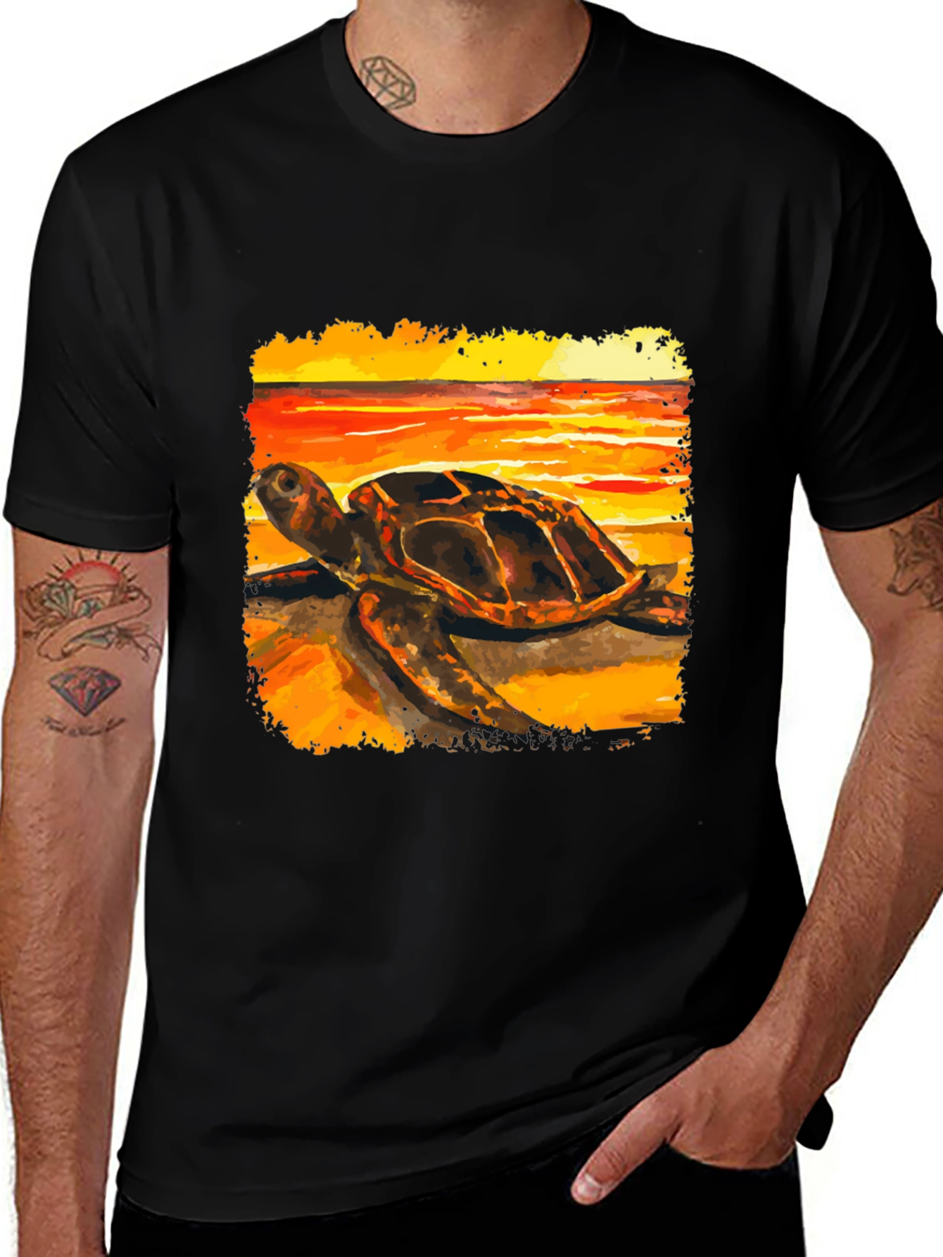 Black Sea Turtle Sunset Graphic Tee - Coastal Style main image