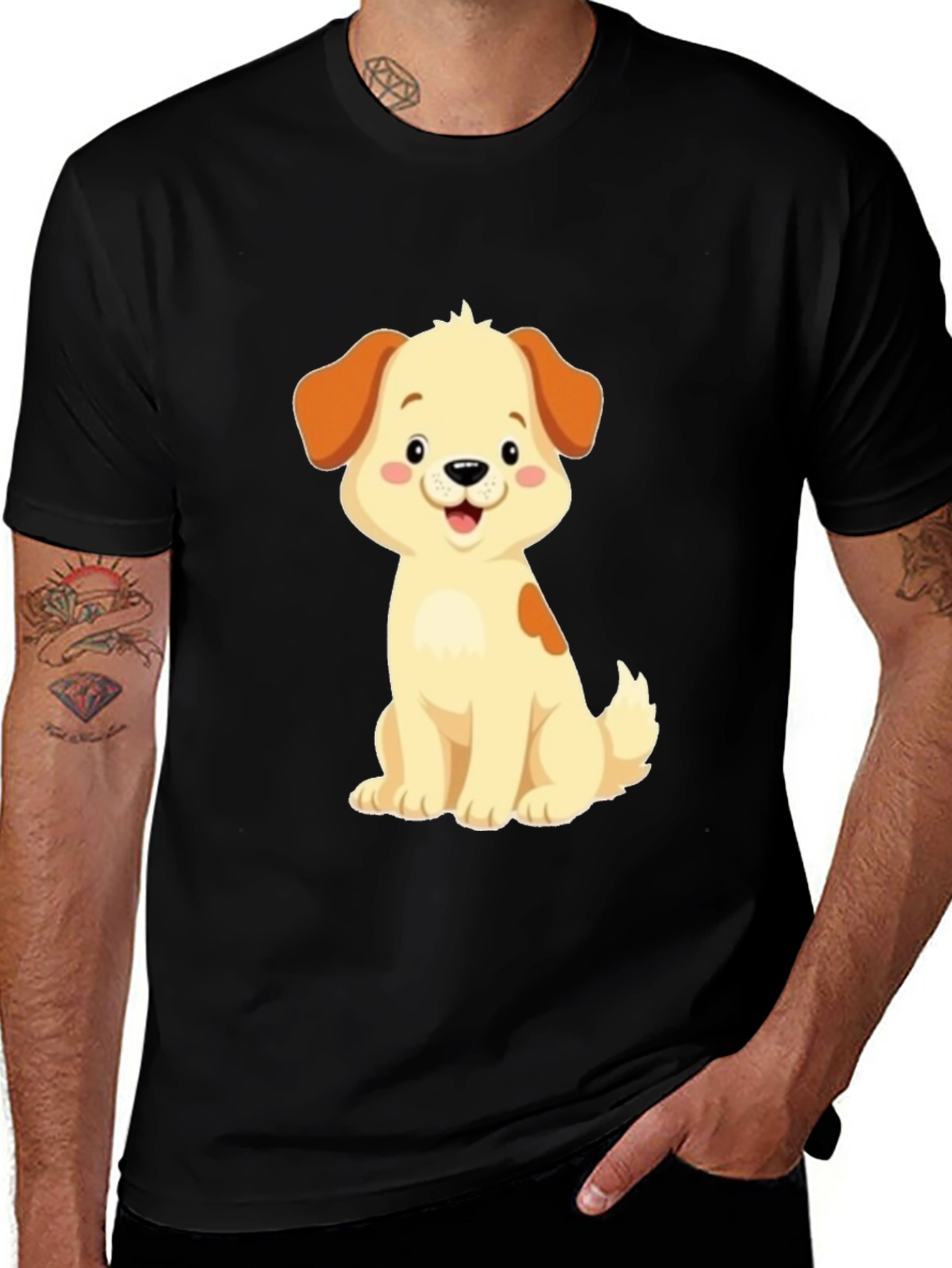 Variant 23 of Cute Puppy Graphic Black T-Shirt
