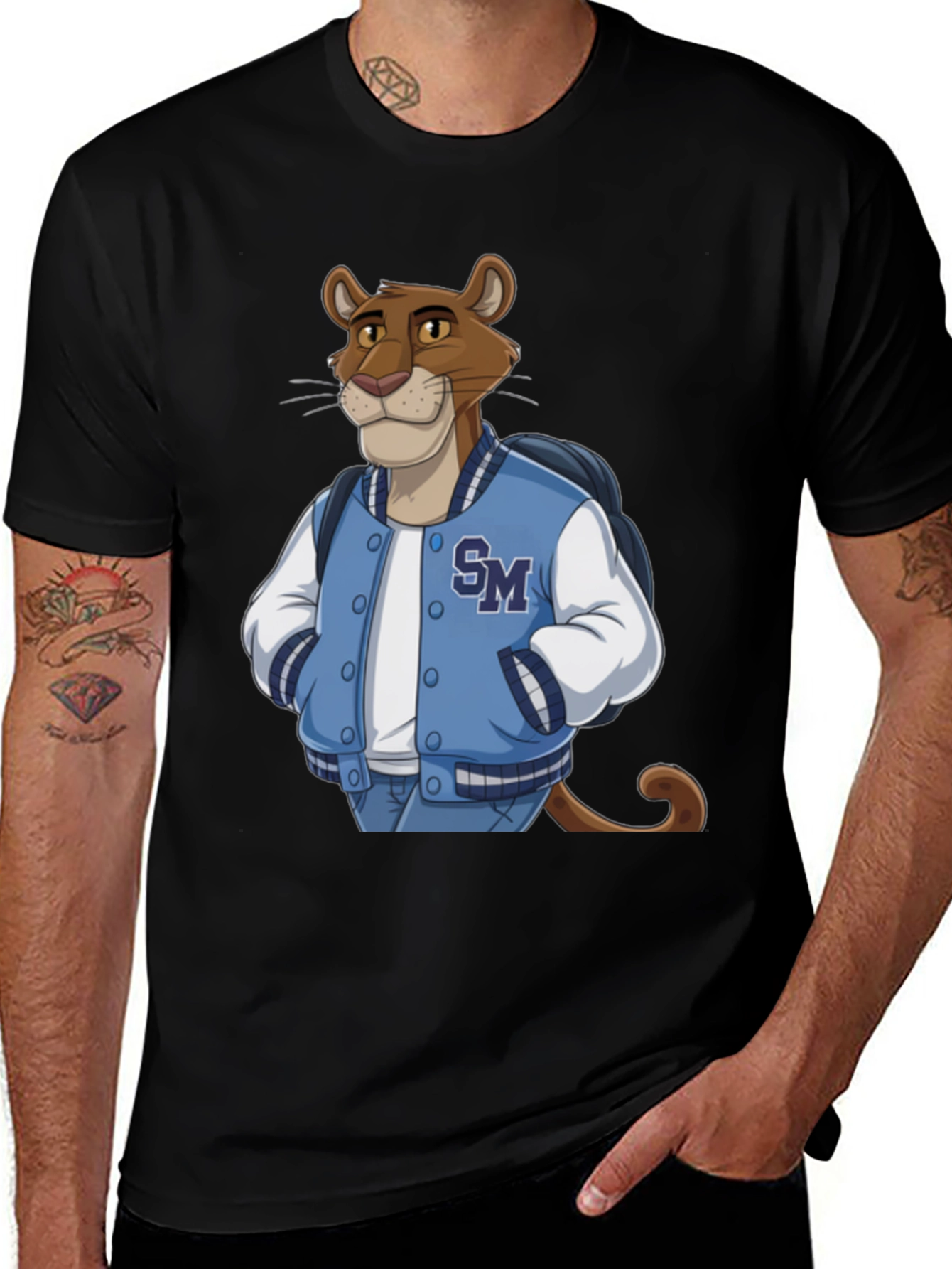 Variant 3 of Cartoon Cougar College Jacket T-Shirt