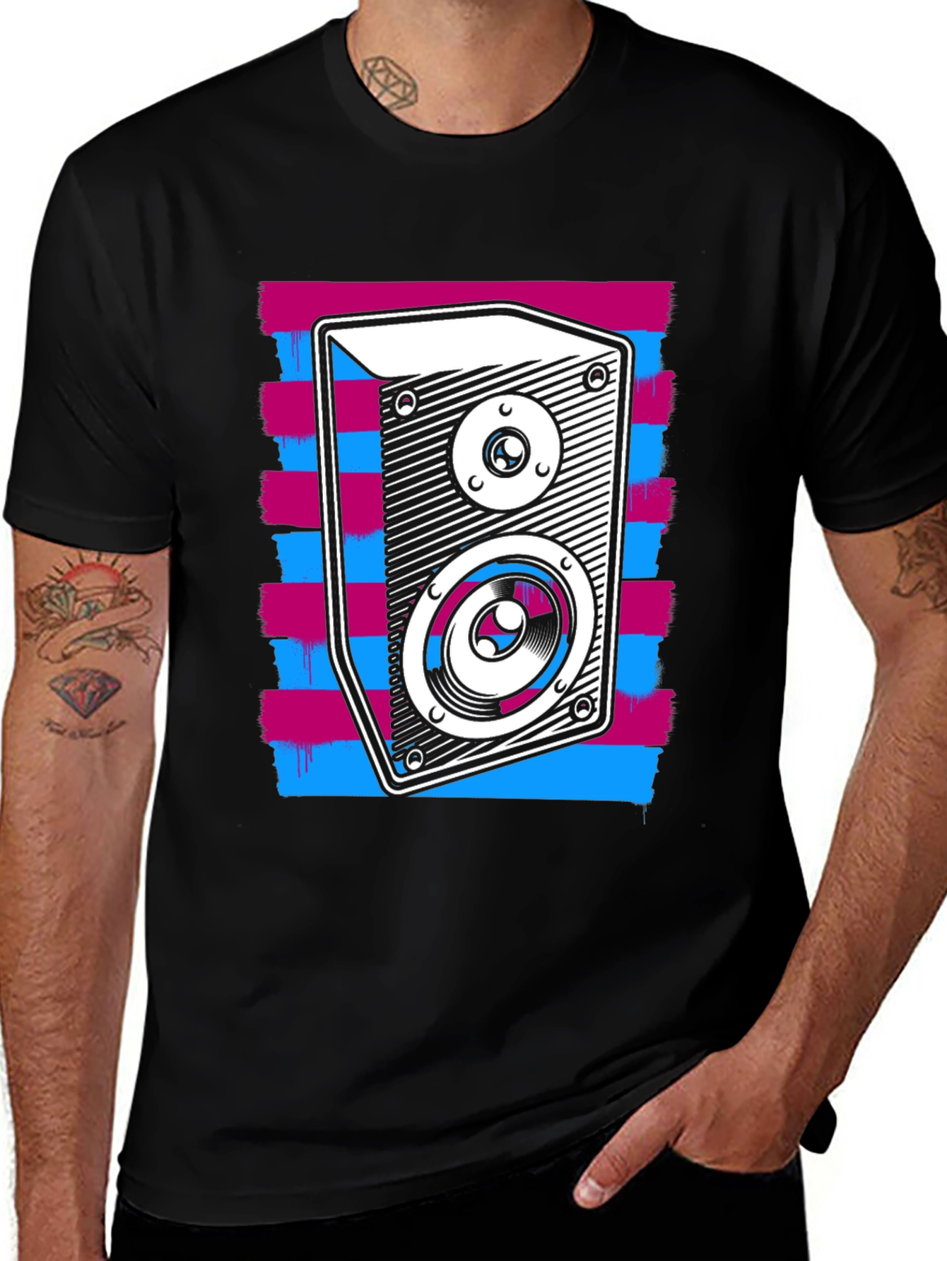 Variant 7 of Retro Speaker Graphic Tee - Black Cotton T-Shirt