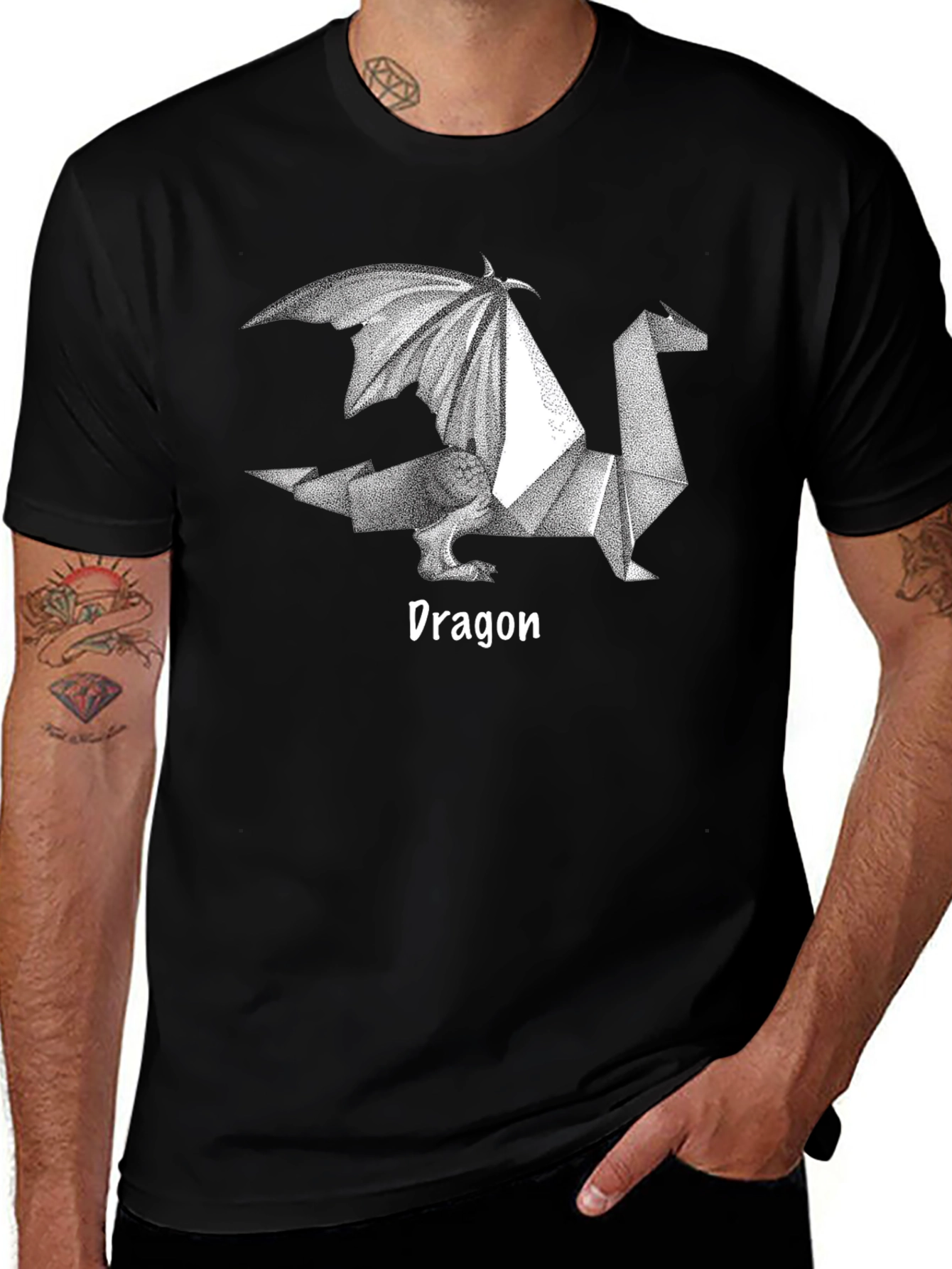 Variant 18 of Origami Dragon Graphic Tee - Cool Geeky Design