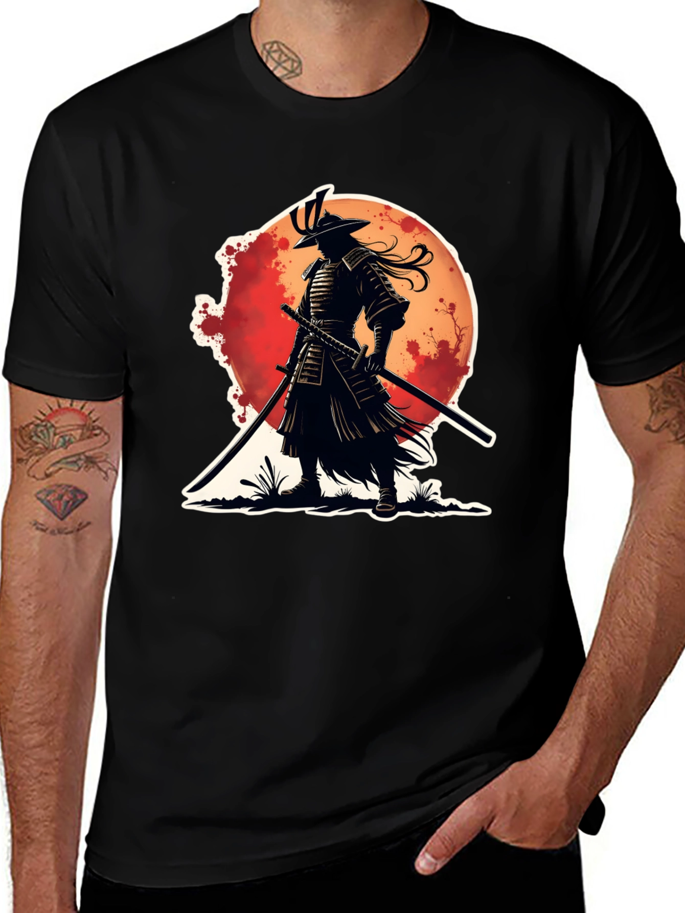 Variant 6 of Samurai Warrior Graphic Tee - Black Cotton Blend