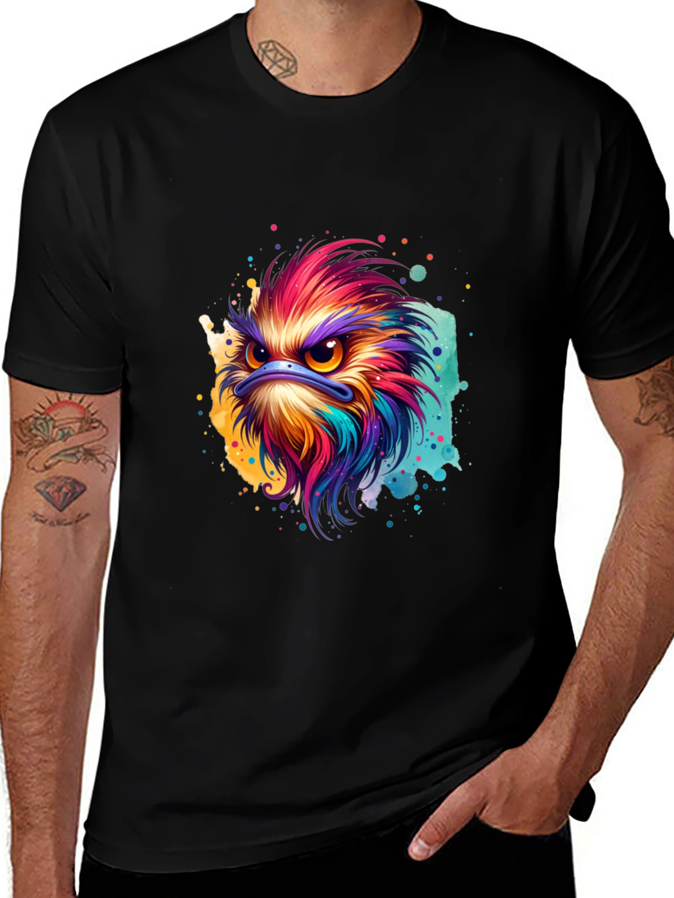 Variant 26 of Colorful Bird Graphic Print Black T-Shirt