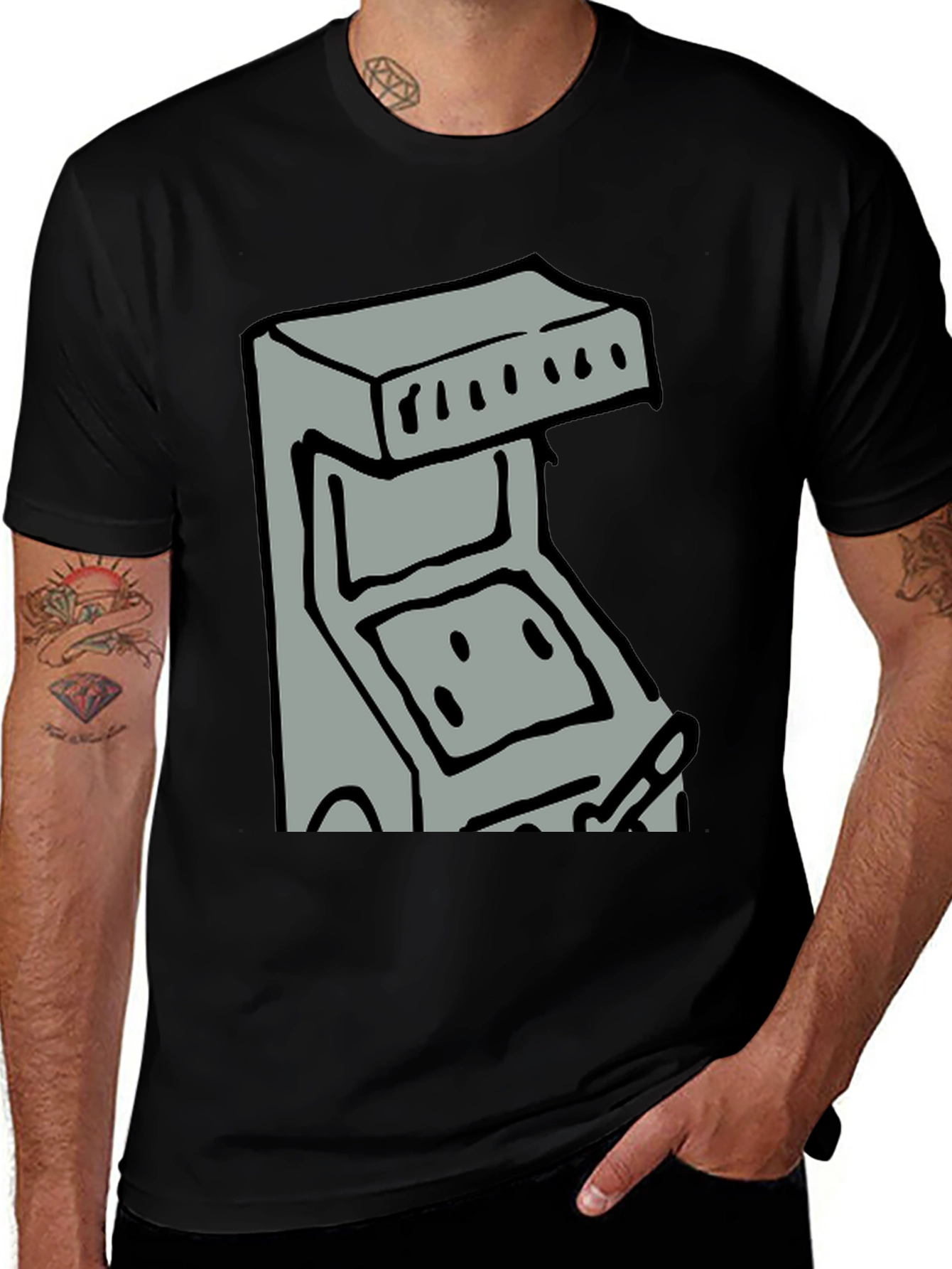 Variant 7 of Retro Arcade Game Console Graphic Tee - Black Cotton Shirt