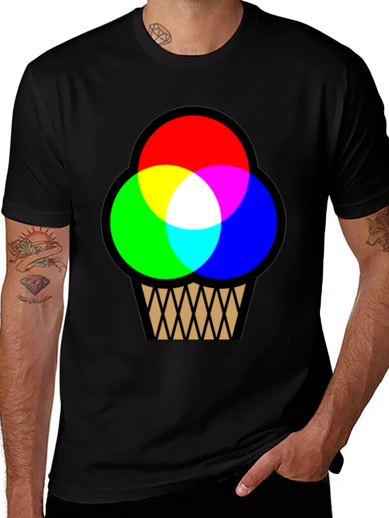 Variant 28 of RGB Ice Cream Cone Graphic T-Shirt - Black Cotton Blend
