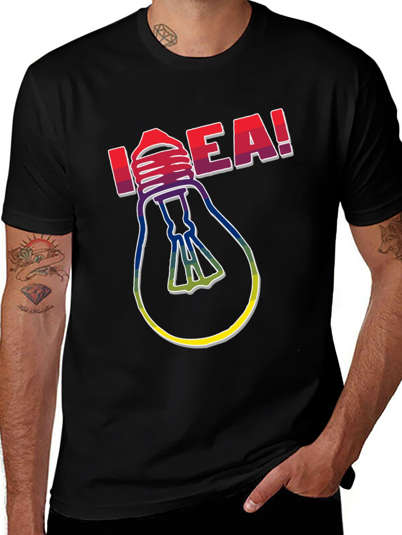 Variant 14 of Idea! Light Bulb Graphic Print Crew Neck T-Shirt