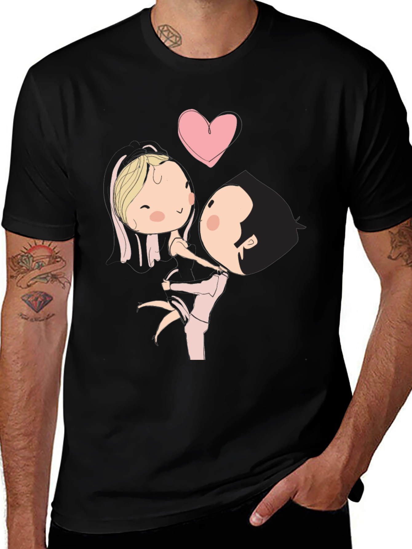 Variant 19 of Cute Cartoon Couple T-Shirt - Black
