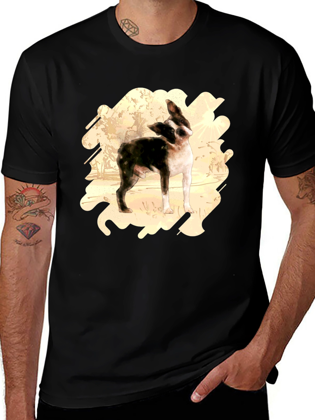 Variant 8 of Dog Graphic Print Tee - Black Cotton Blend