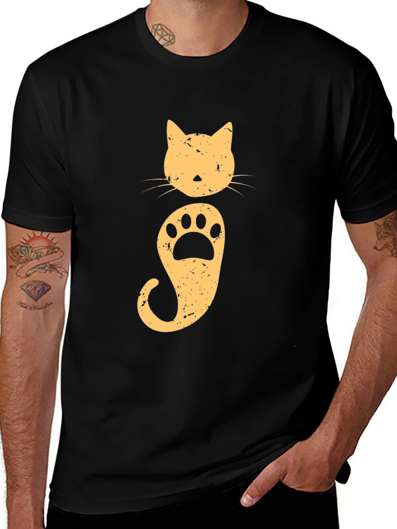 Variant 19 of Cool Cat & Paw Graphic Tee - Stylish Black T-Shirt