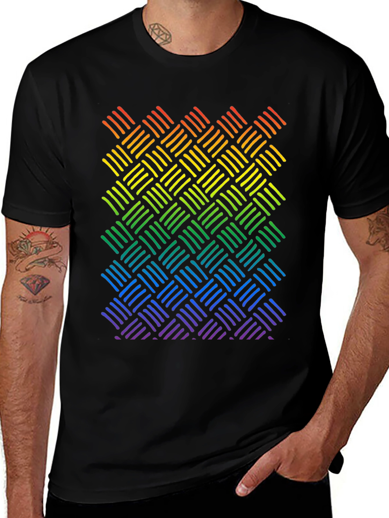 Variant 20 of Rainbow Woven Graphic Tee - Black Cotton T-Shirt