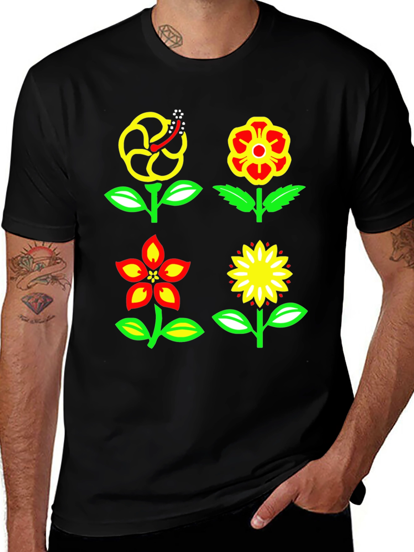 Variant 26 of Floral Graphic Tee - Black Cotton T-Shirt