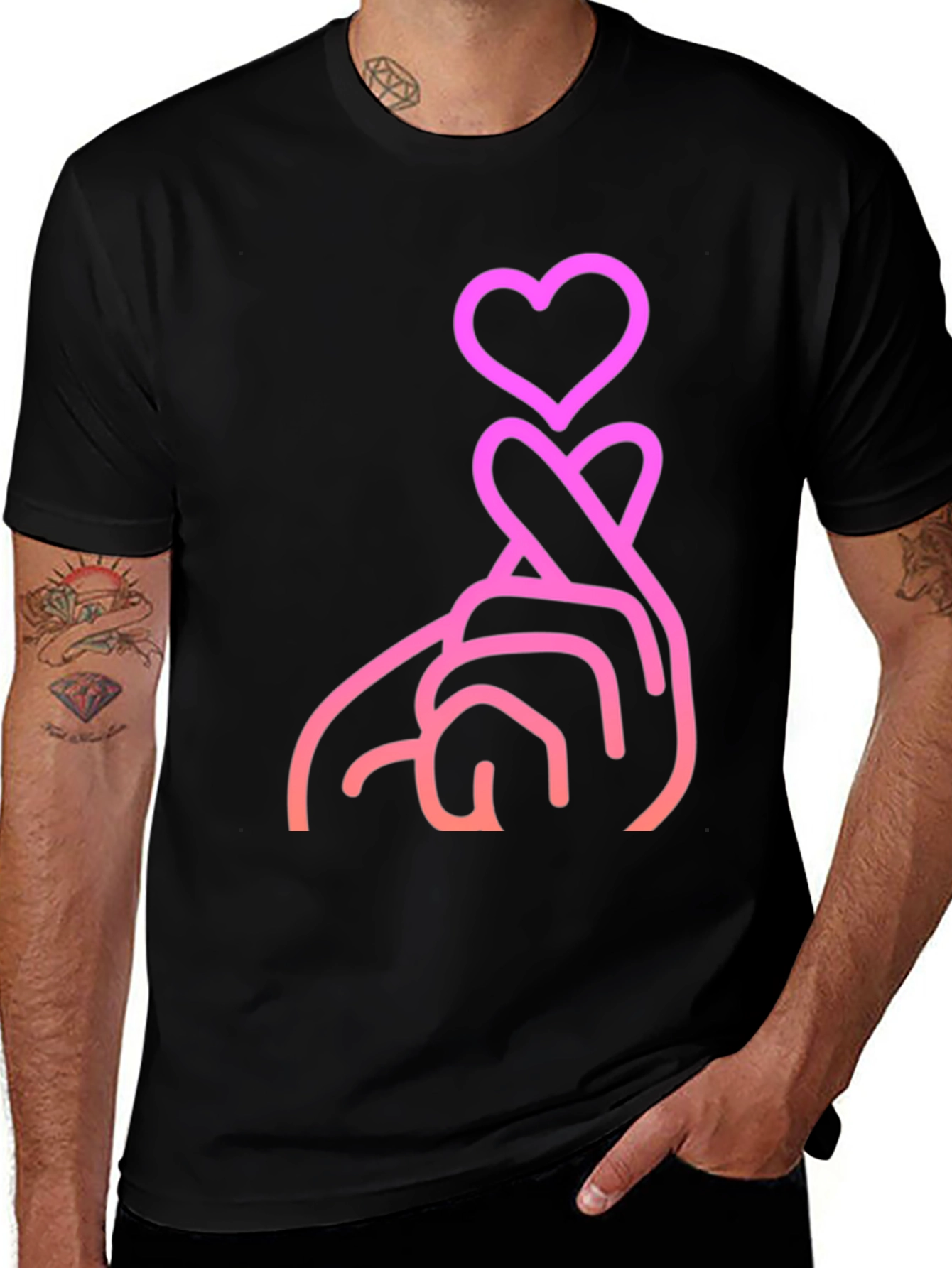 Variant 30 of Love Hand Gesture Graphic Tee - Stylish Black T-Shirt