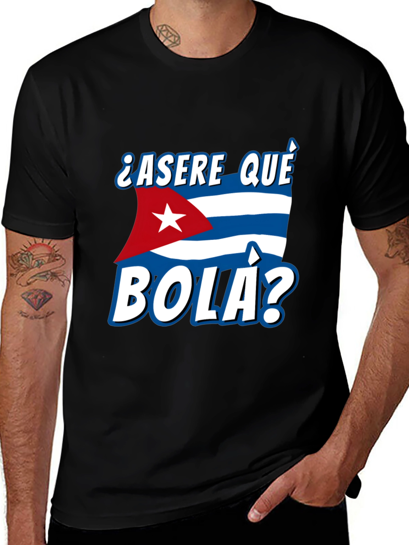Black Cuba Flag "Asere Que Bola" Graphic T-Shirt main image