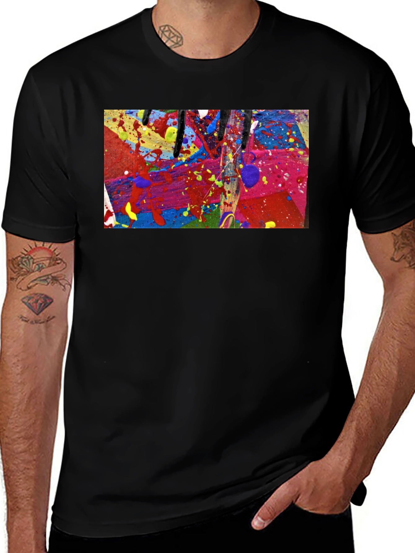 Variant 21 of Abstract Art Splatter Print Black T-Shirt