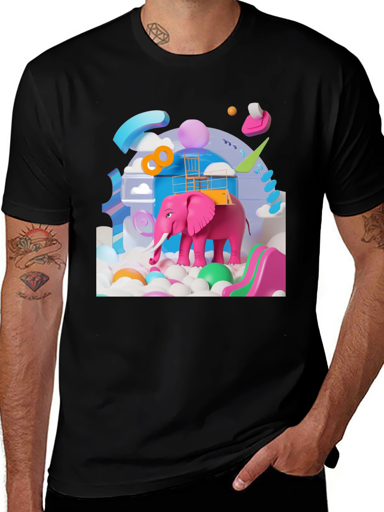 Variant 22 of Playful Pink Elephant Graphic Tee - Novelty Design