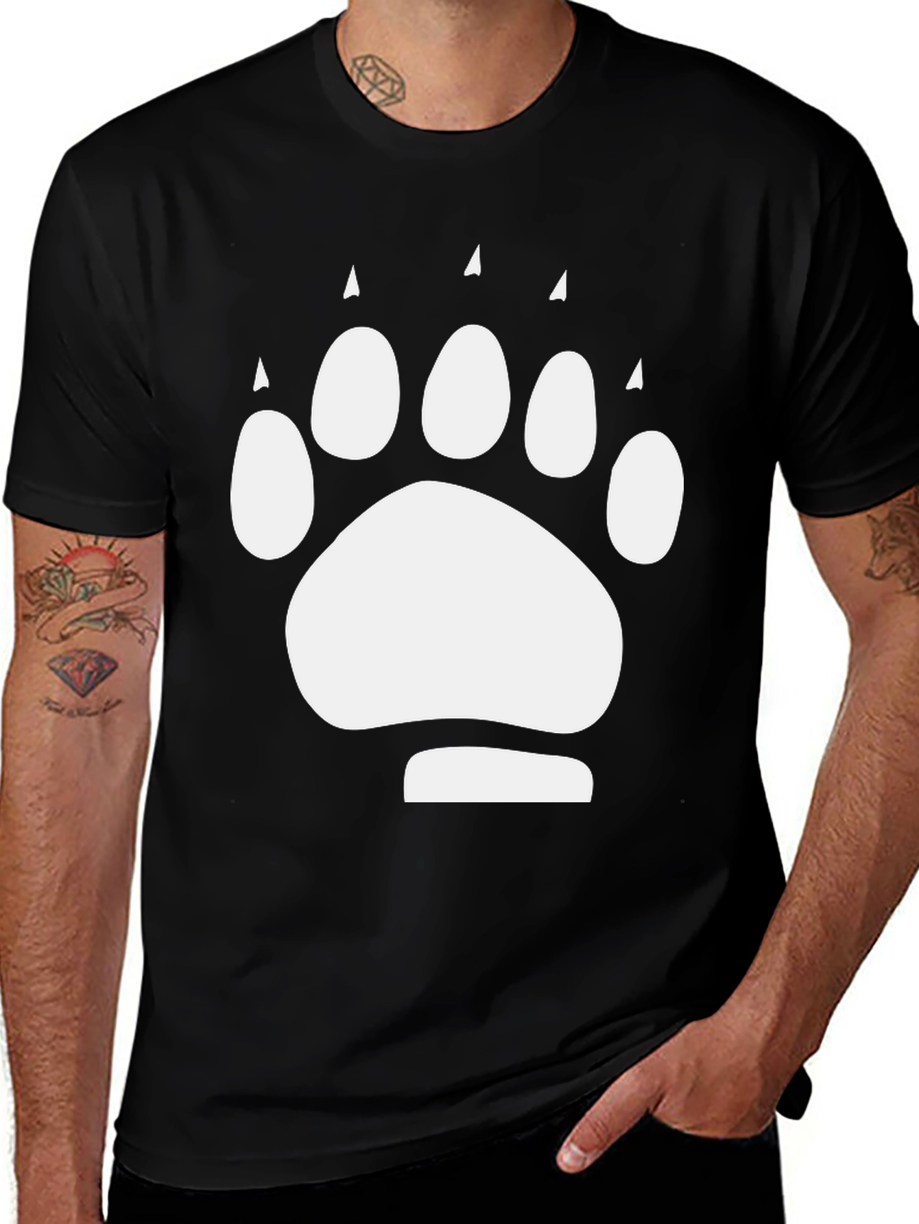 Variant 30 of Black T-Shirt with White Bear Paw Print