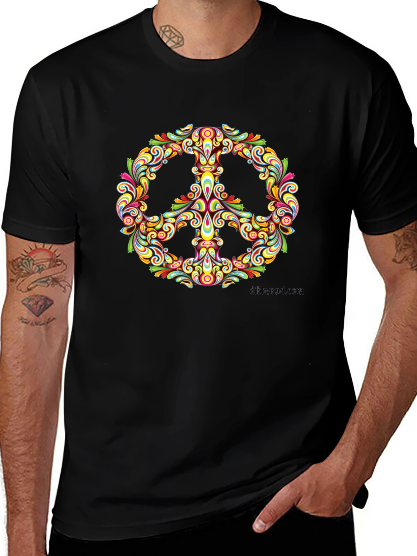 Variant 13 of Psychedelic Peace Sign Graphic T-Shirt - Black