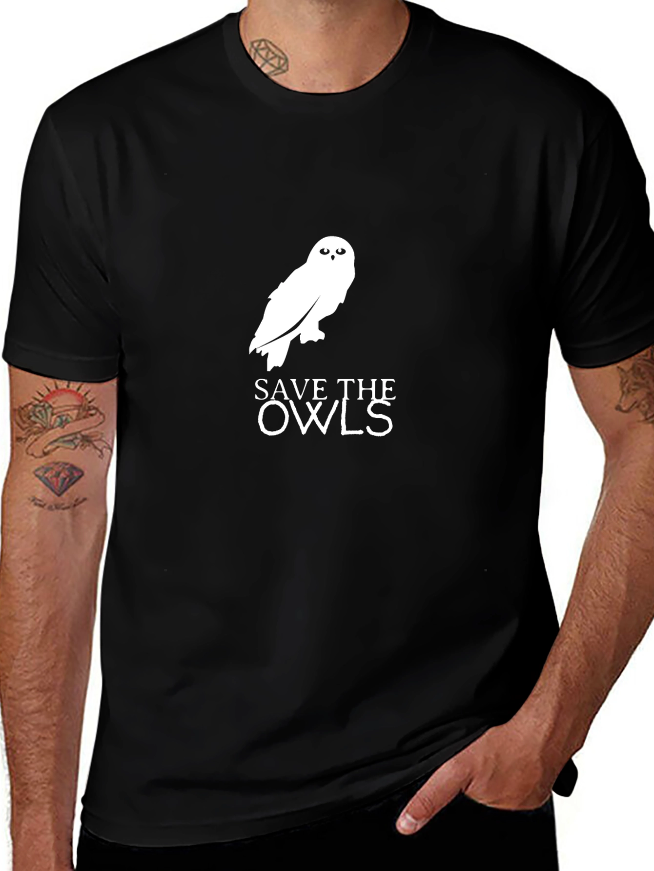 Variant 16 of Save the Owls Graphic Tee - Black Cotton T-Shirt