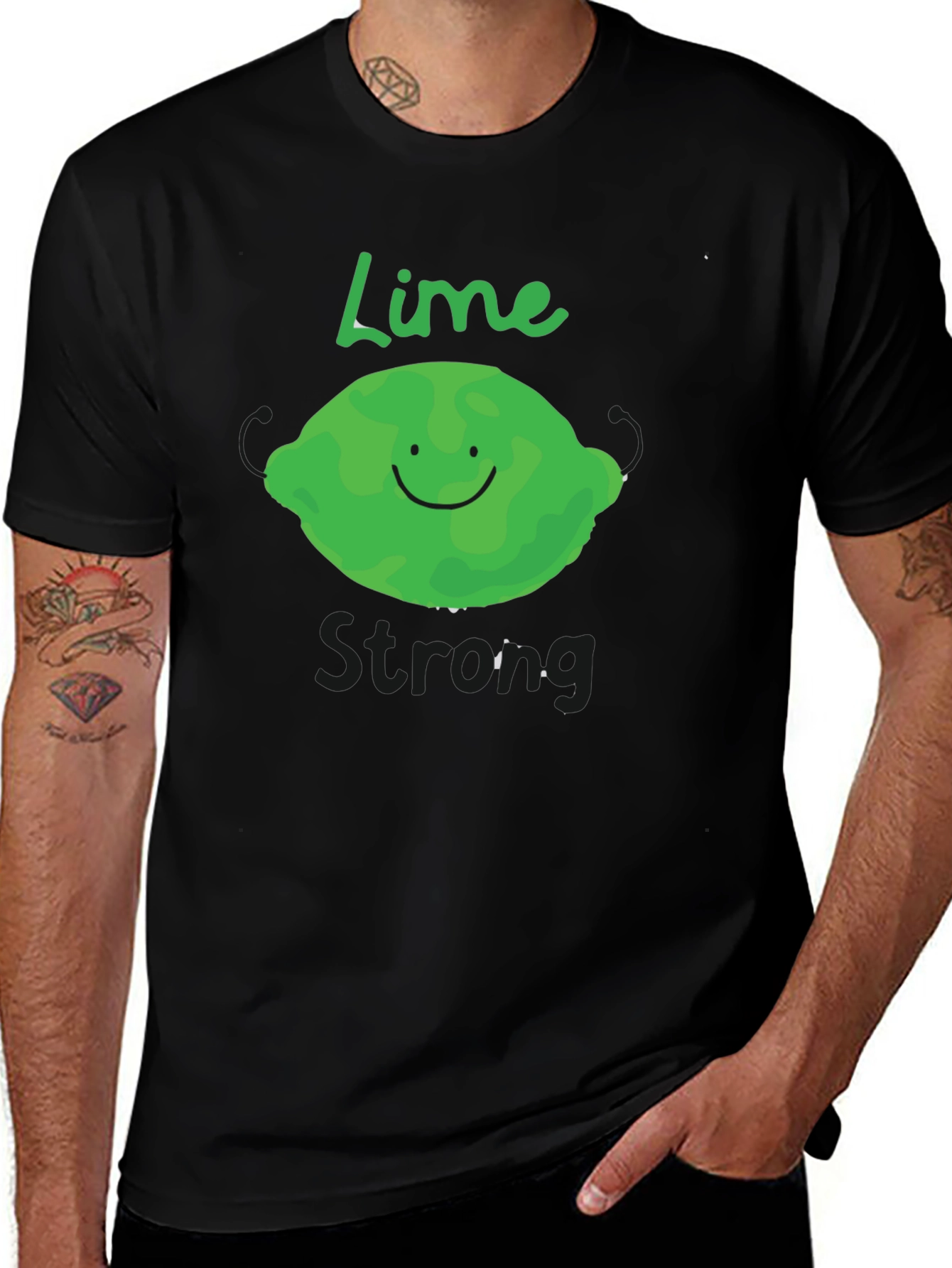 Variant 25 of Lime Strong Black T-Shirt - Funny Fruit Graphic Tee