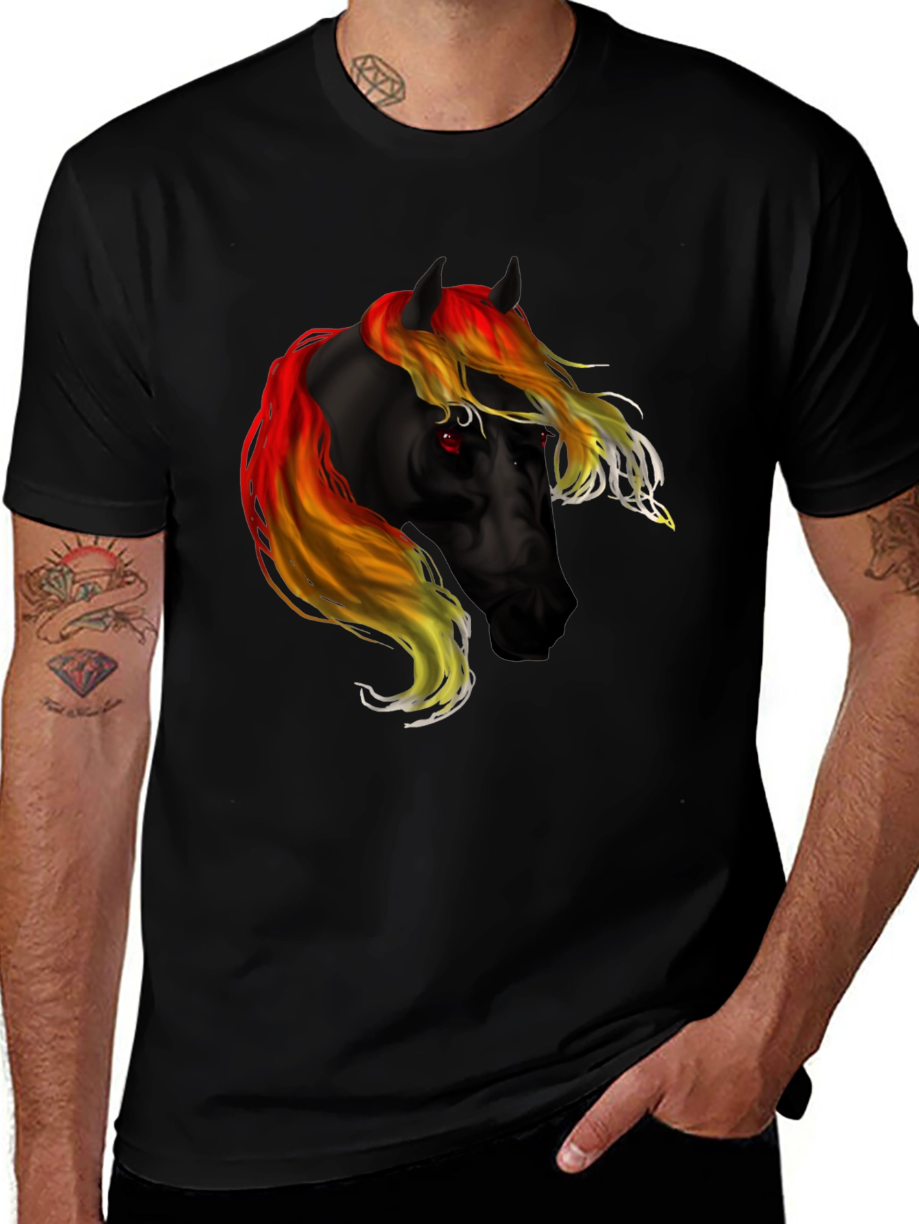 Variant 13 of Black T-Shirt with Fiery Horse Graphic
