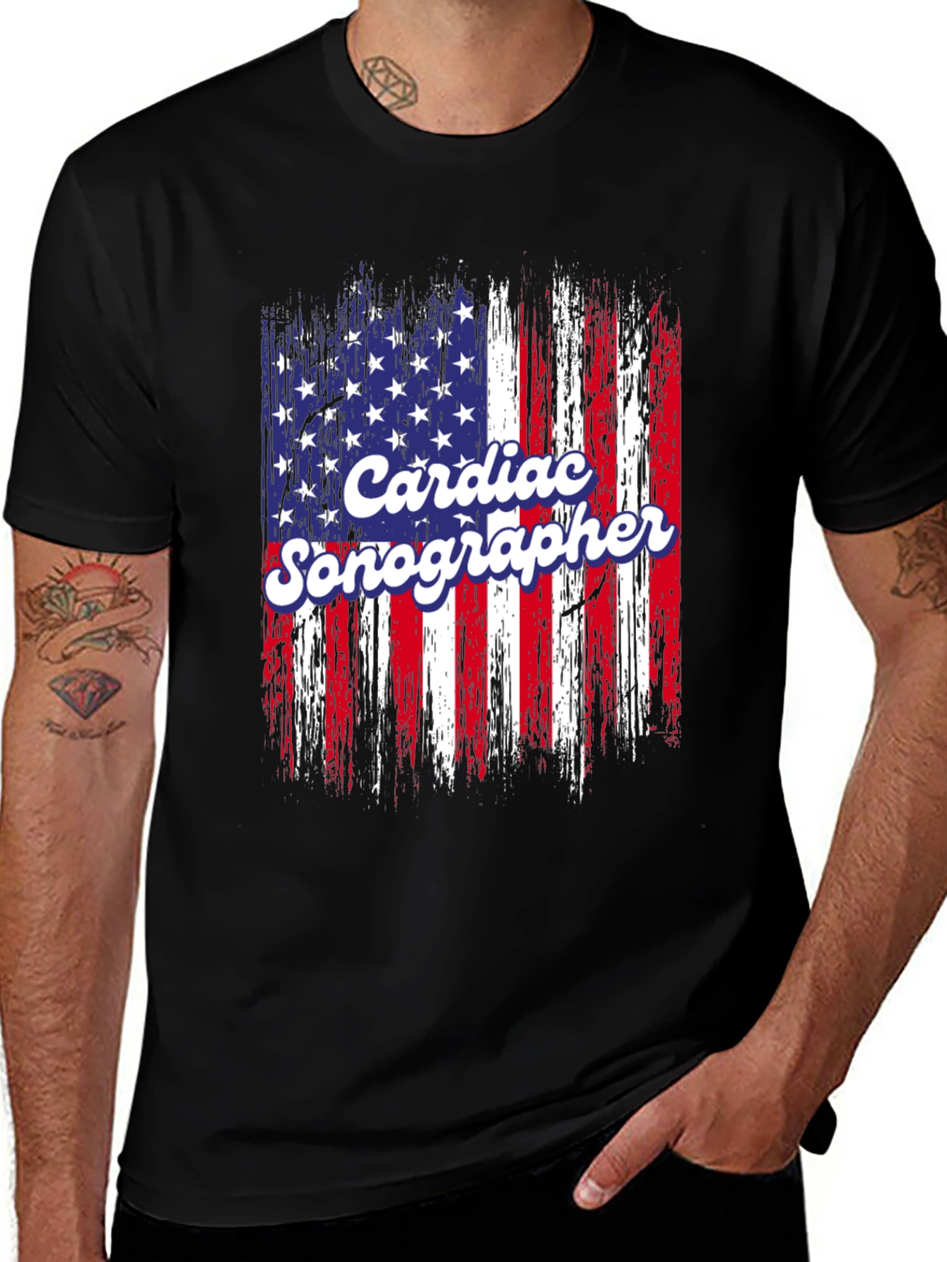 Cardiac Sonographer American Flag T-Shirt