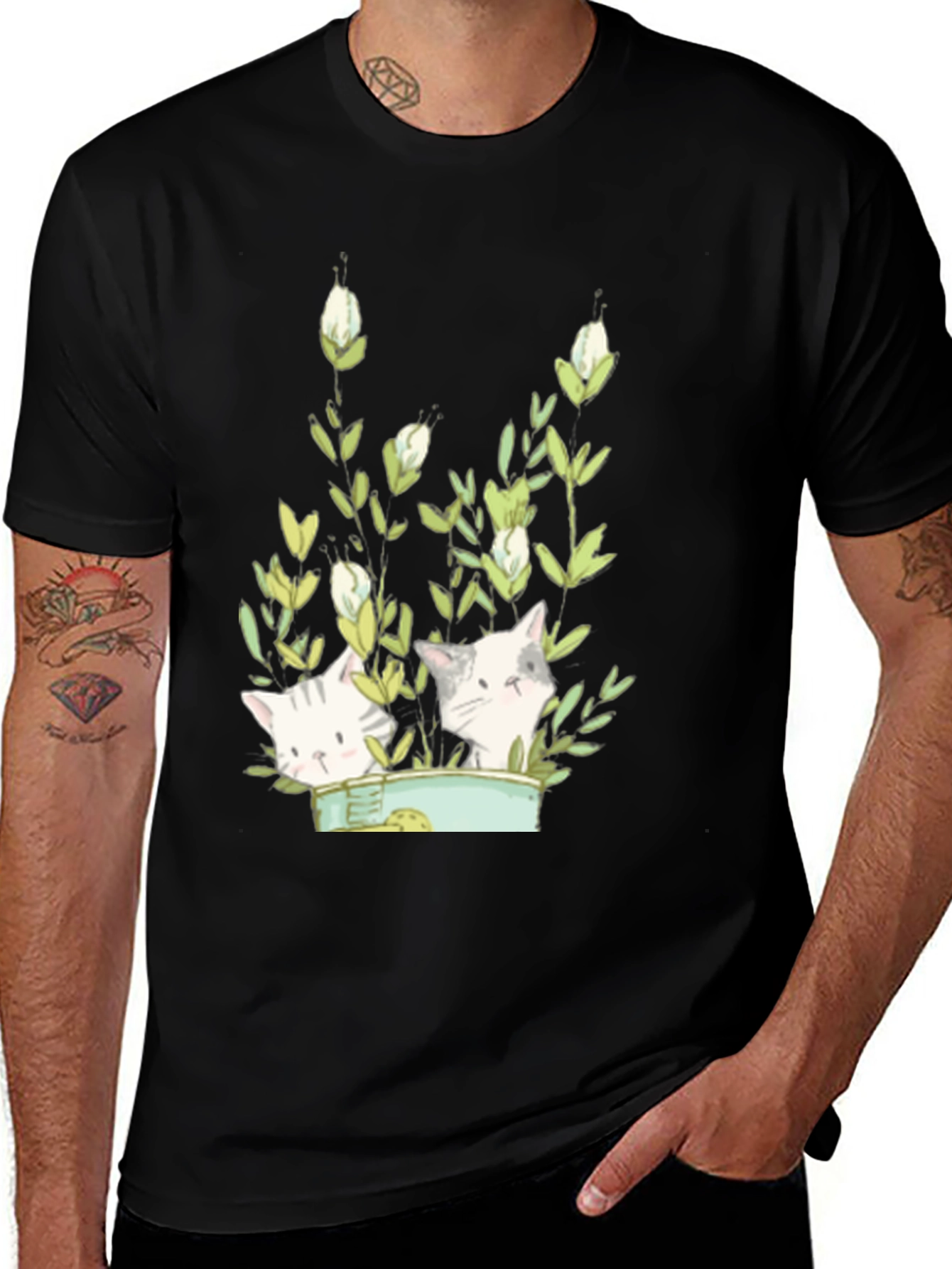 Variant 28 of Kitten Plant Pot Black T-Shirt