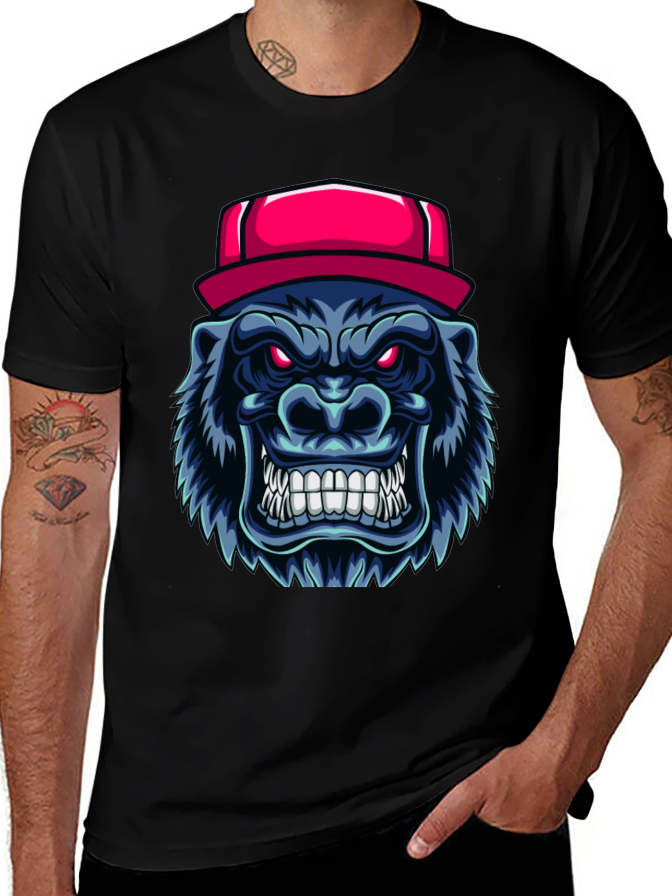 Variant 6 of Cool Gorilla Head with Hat Graphic T-Shirt