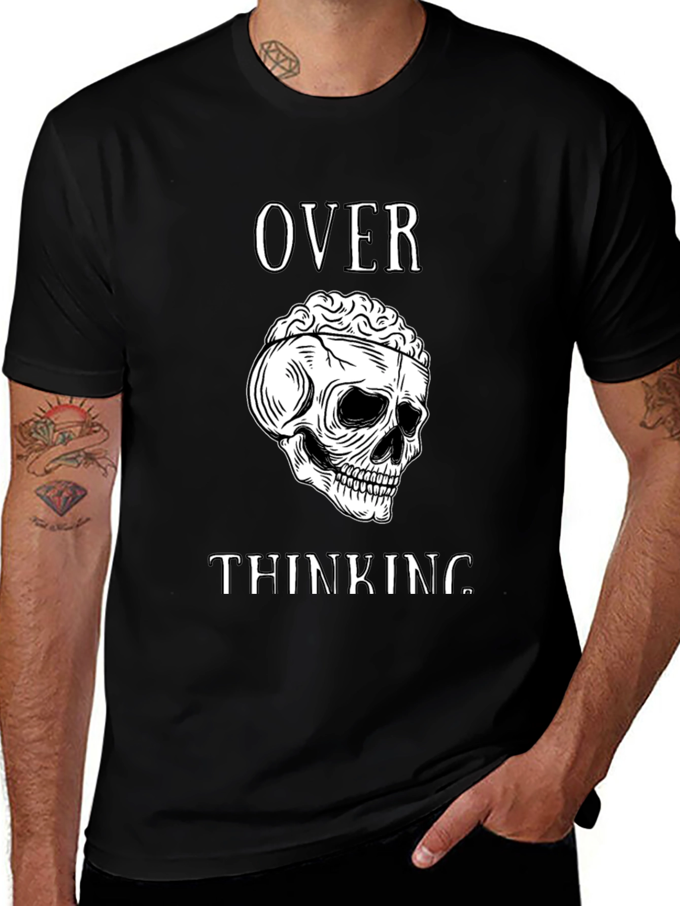 Variant 16 of Overthinking Skull Graphic Tee - Men's Black T-Shirt