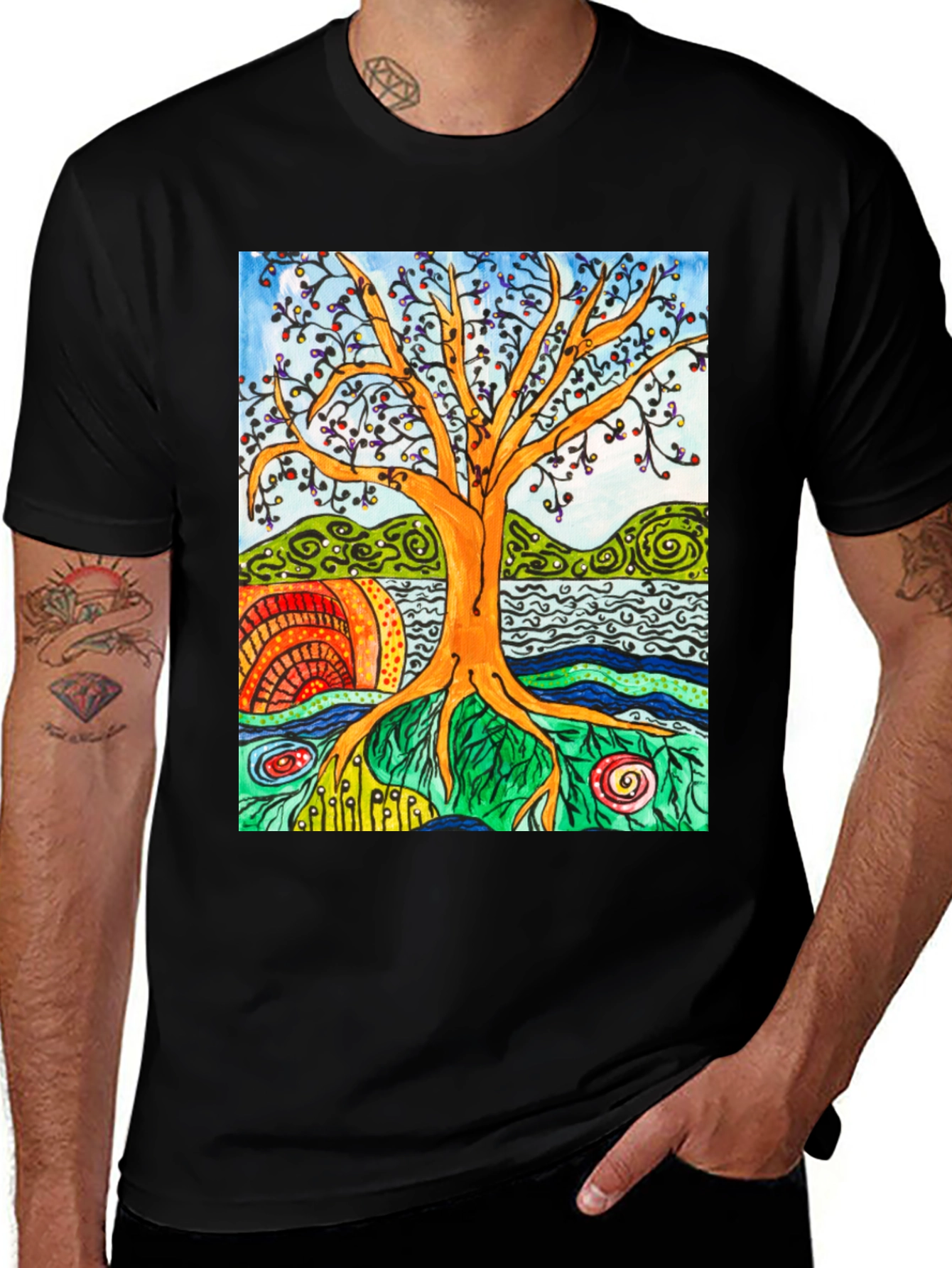 Variant 28 of Artistic Tree of Life Graphic Tee - Black
