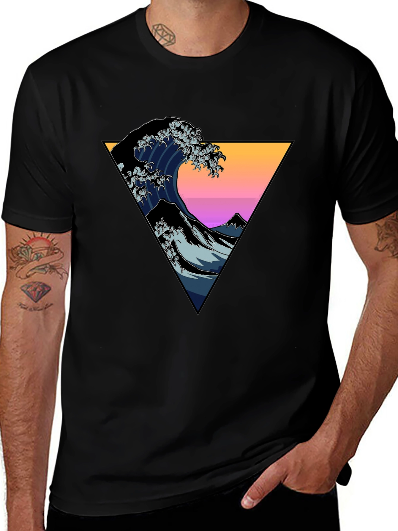 Variant 8 of Great Wave Triangle Graphic Tee - Black