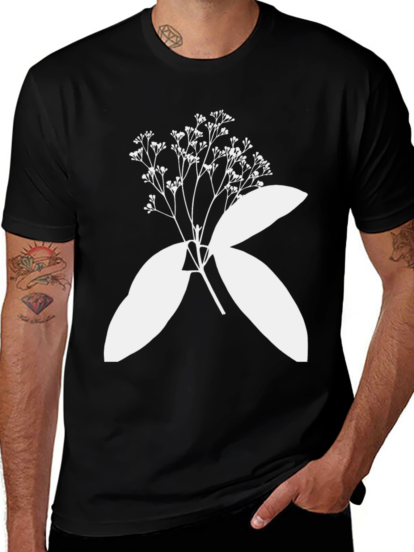 Variant 20 of Modern Floral Graphic Tee - Black Cotton Blend