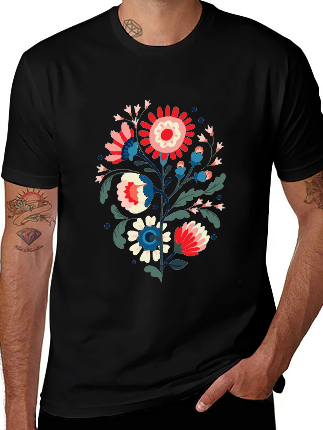 Variant 14 of Floral Folk Art Black T-Shirt