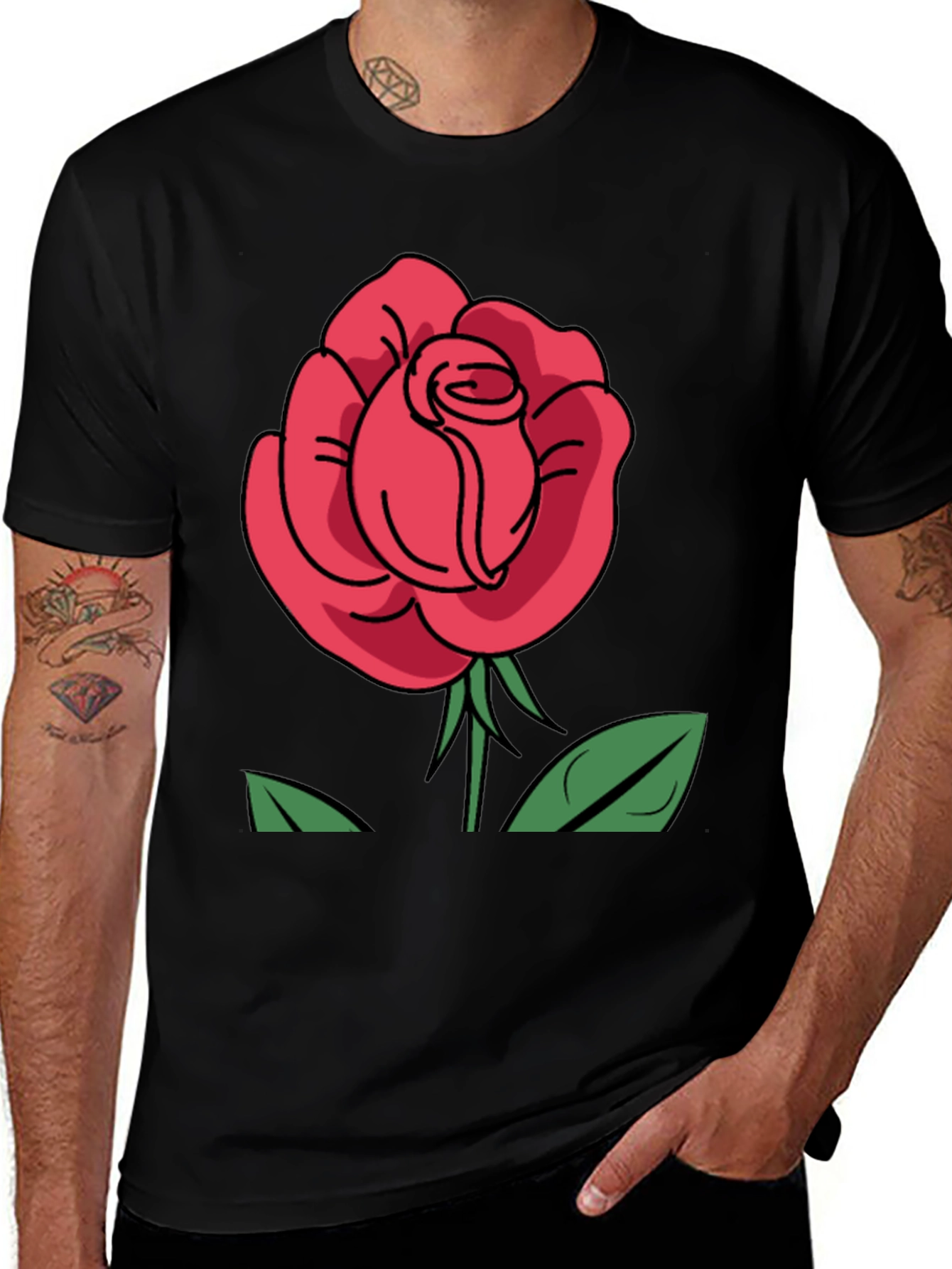 Variant 25 of Rose Graphic Print Black T-Shirt