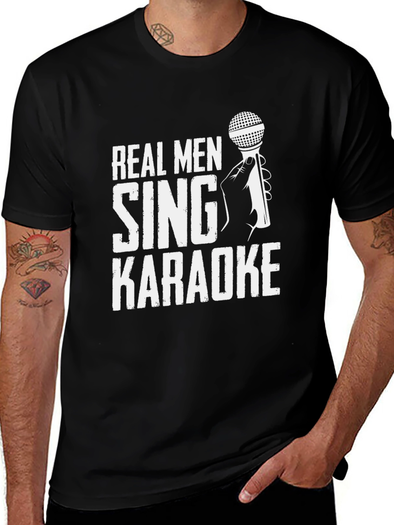 Variant 21 of Real Men Sing Karaoke Graphic Tee - Black
