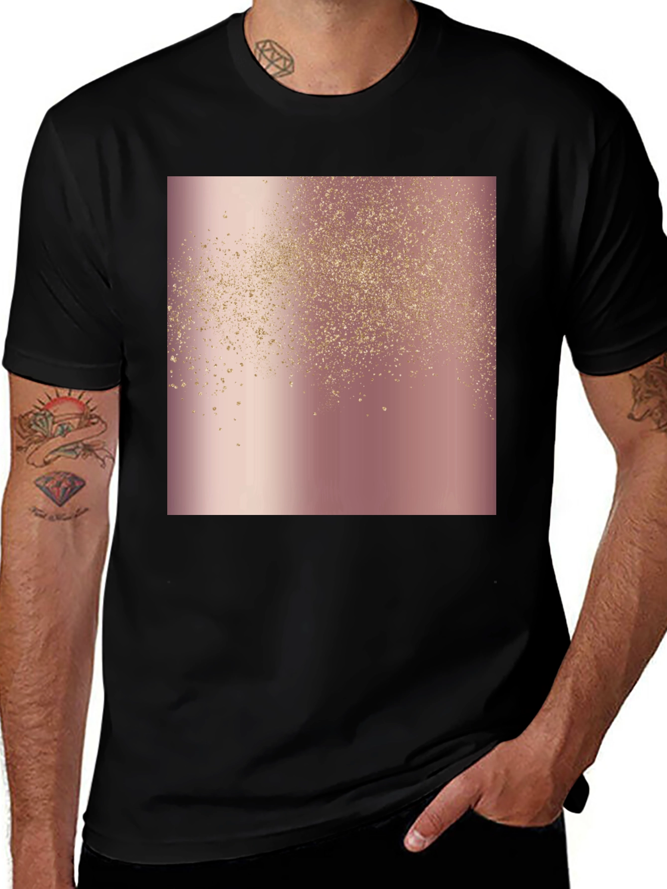 Rose Gold Glitter Graphic Tee - Stylish Men's T-Shirt