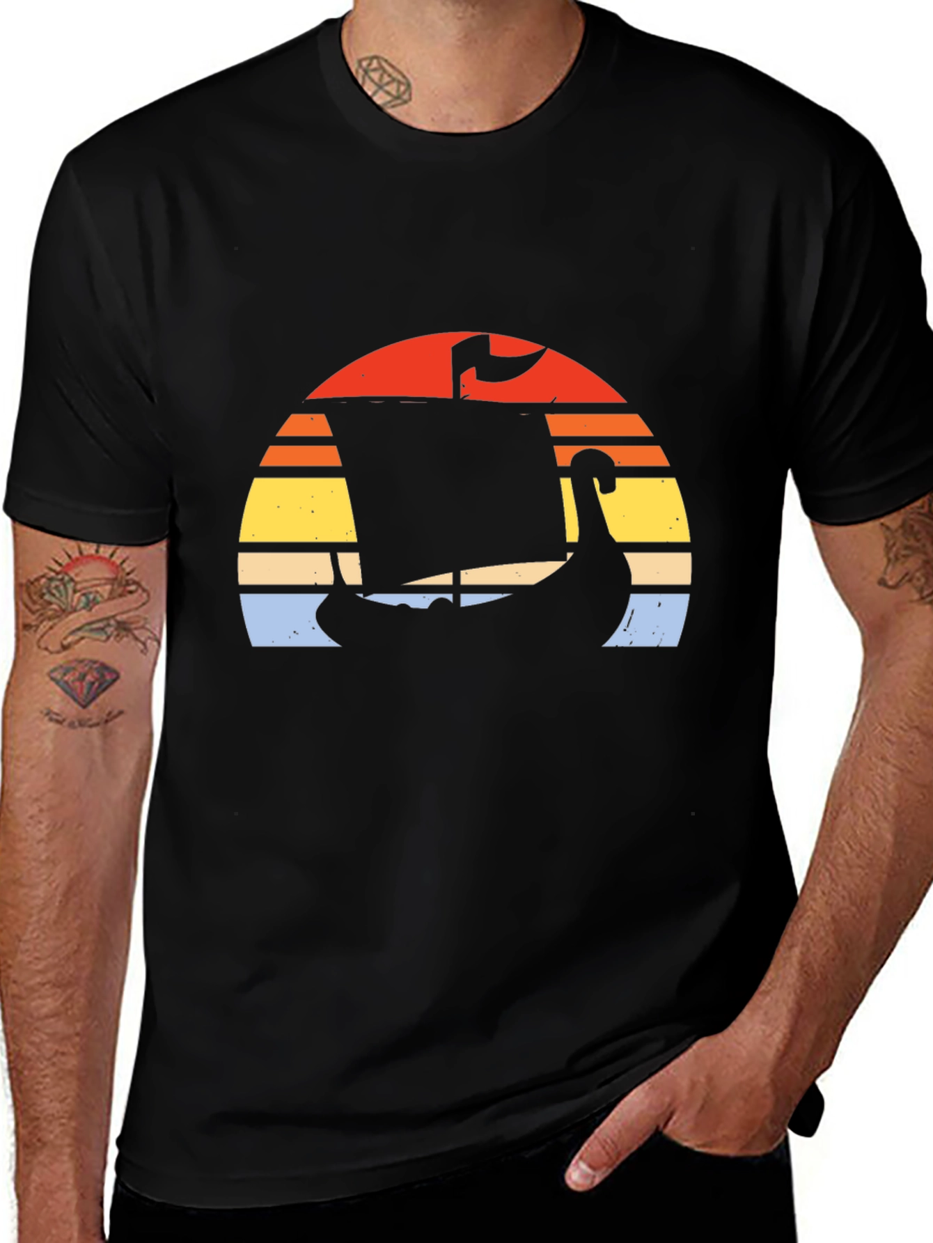 Retro Viking Ship Sunset T-Shirt